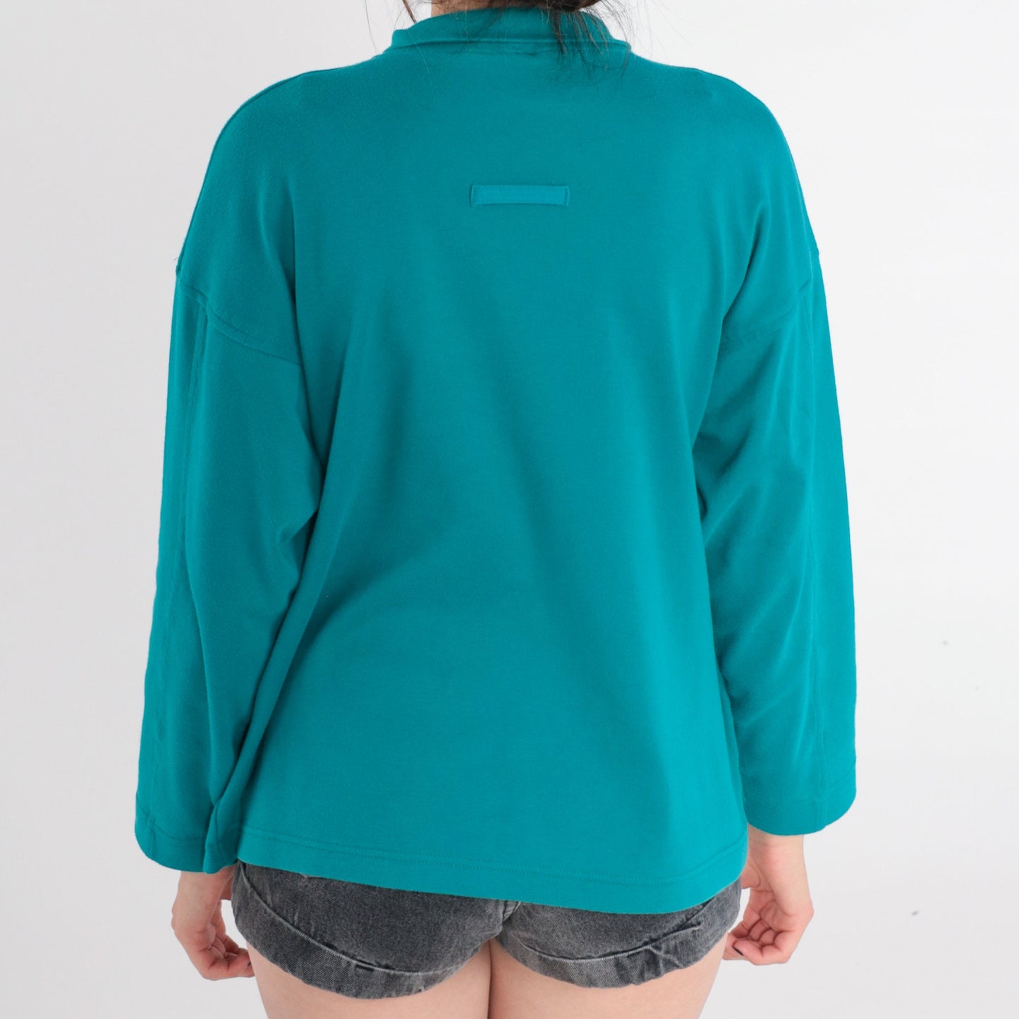 90s Teal Green Collared Long Sleeve Polo Shirt Medium M