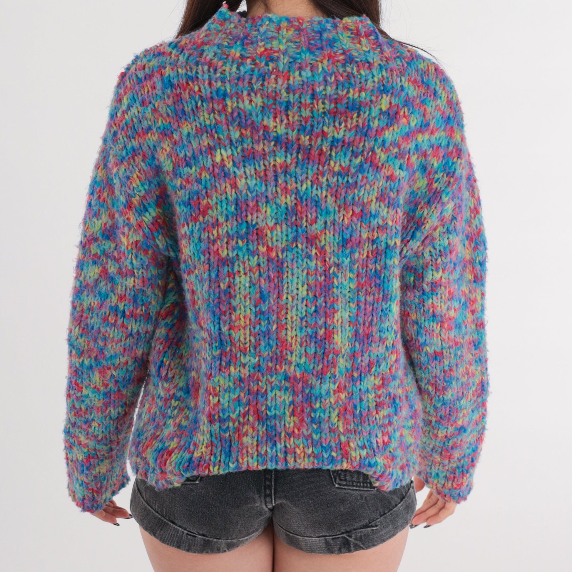 Y2K Space Dye Mockneck Sweater Multicolor Chunky Knit Pullover XS