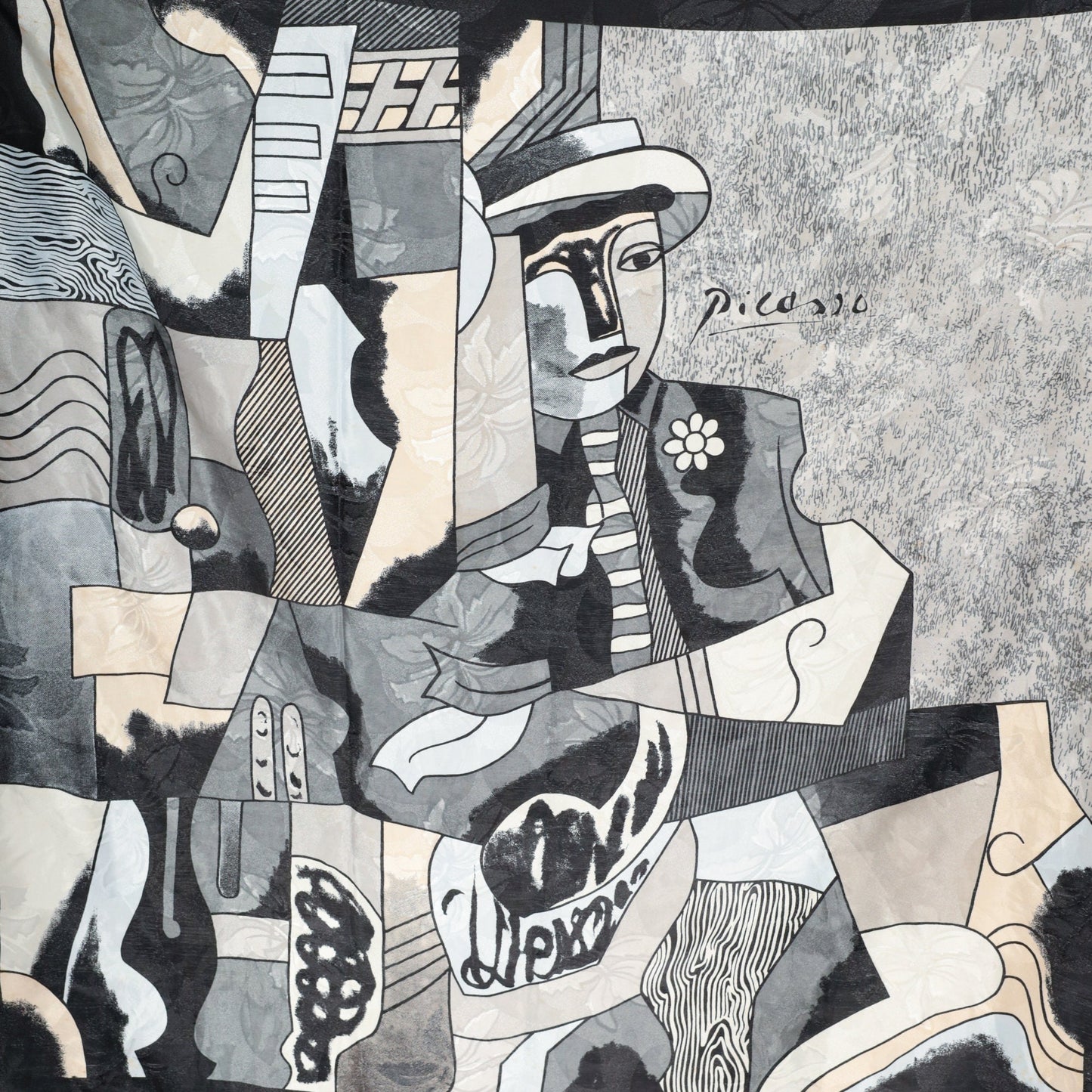 80s Pablo Picasso Cubist Art Scarf Black White 35" Square