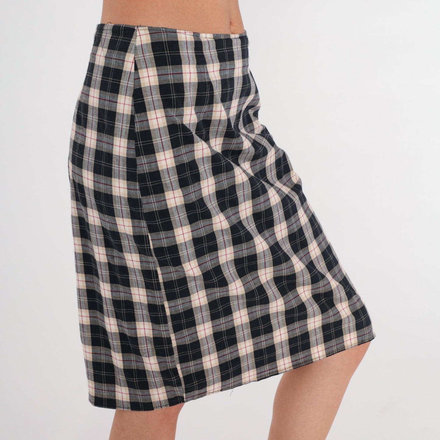 90s Checkered Mini Skirt Black Tan High Waist Pencil Skirt Medium
