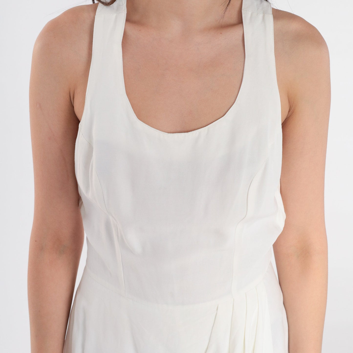 80s Rampage White Romper Criss Cross Back Tulip Hem Sleeveless Small