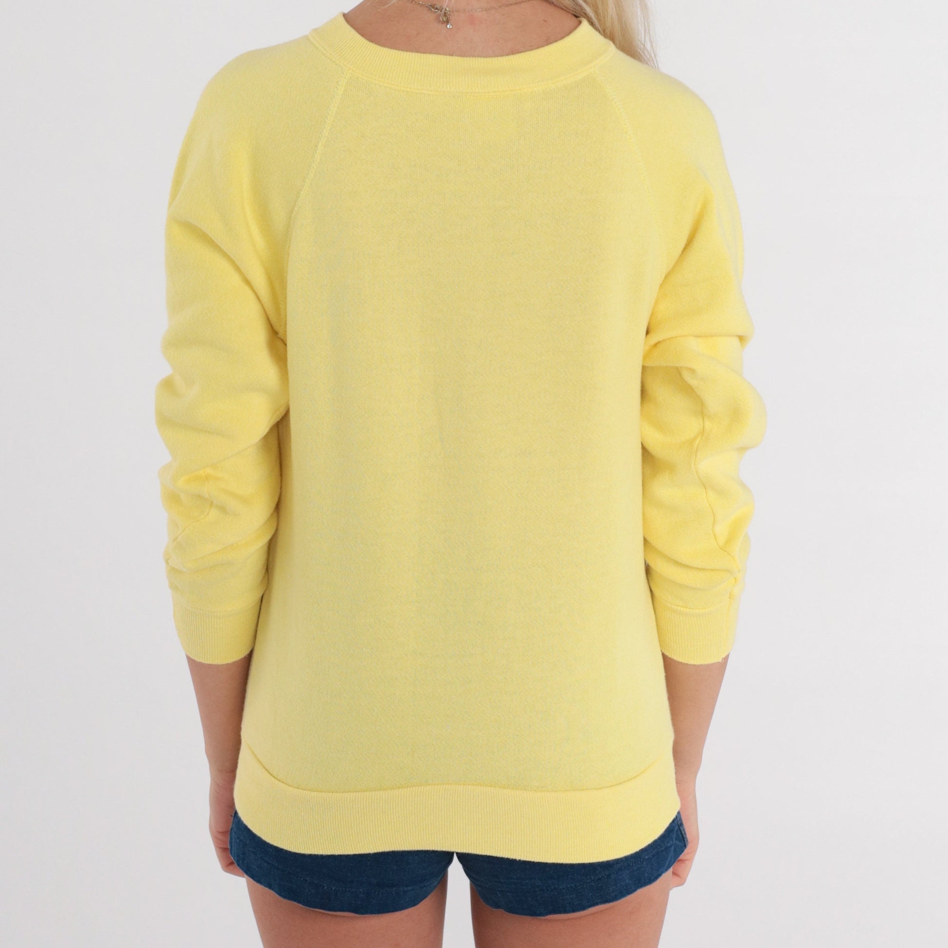 80s Yellow Crewneck Sweatshirt Raglan Sleeve Vintage Extra Small