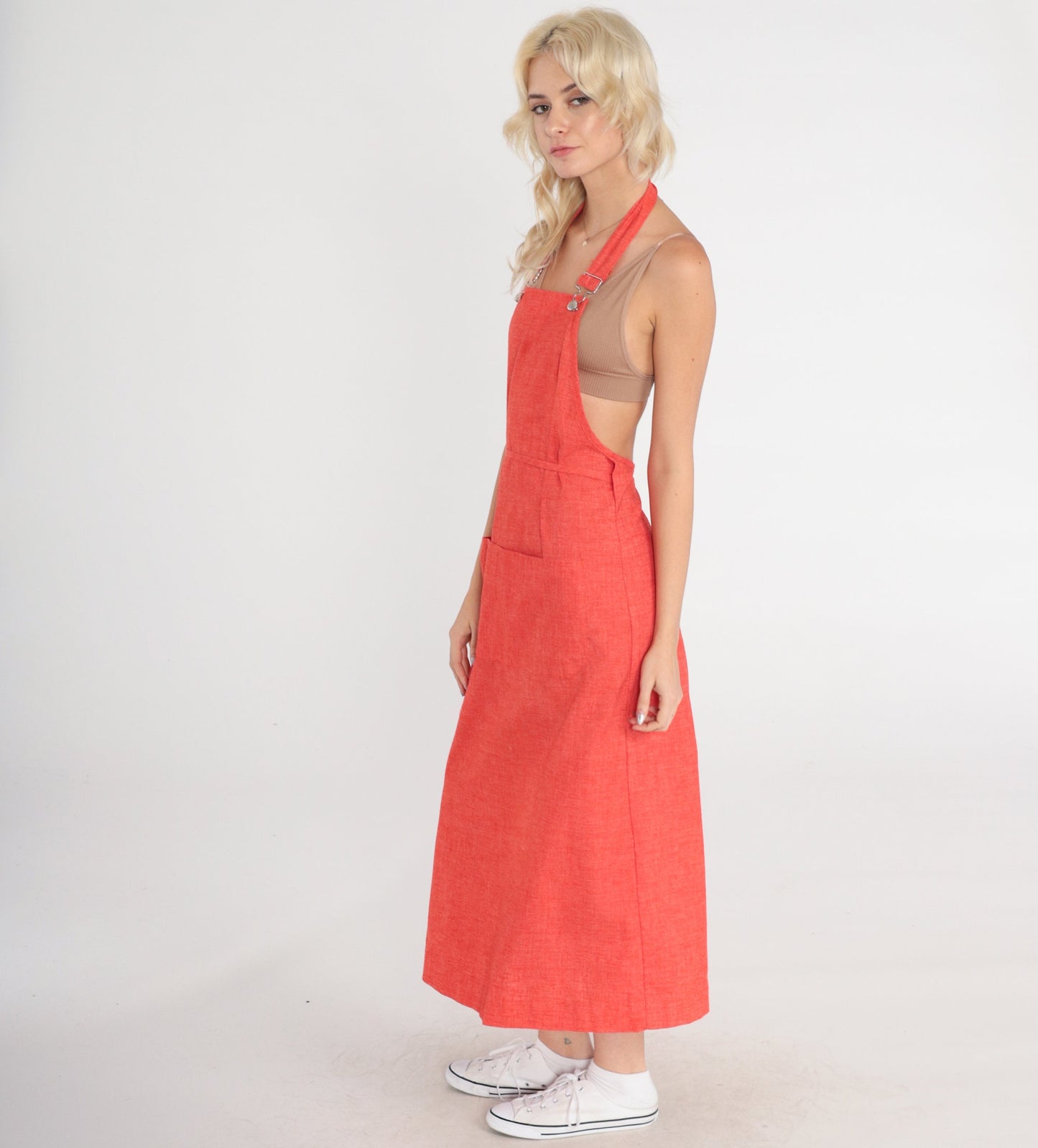 70s Orange Maxi Wrap Jumper Dress Open Back Tie Belt Small Medium