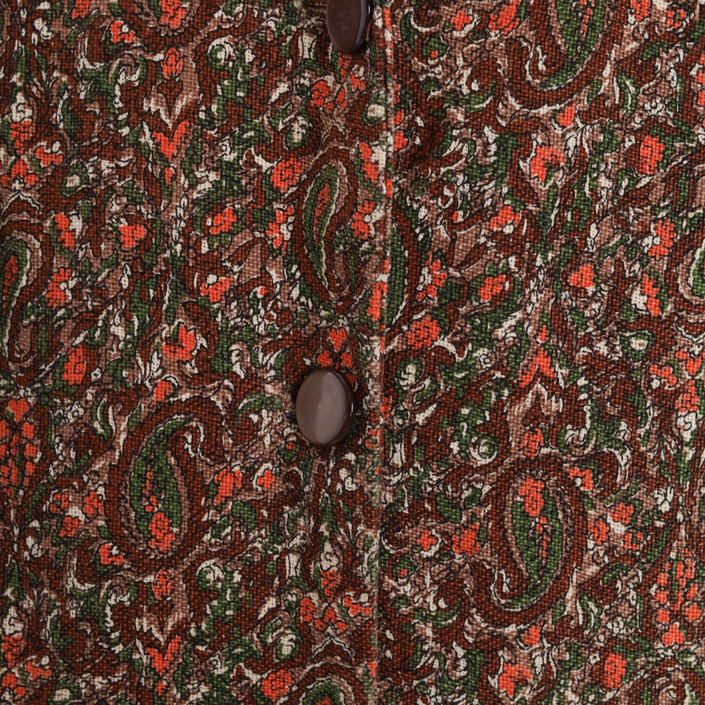 60s Paisley Cropped Jacket 3/4 Sleeve Button Up Brown Orange Green Extra Small