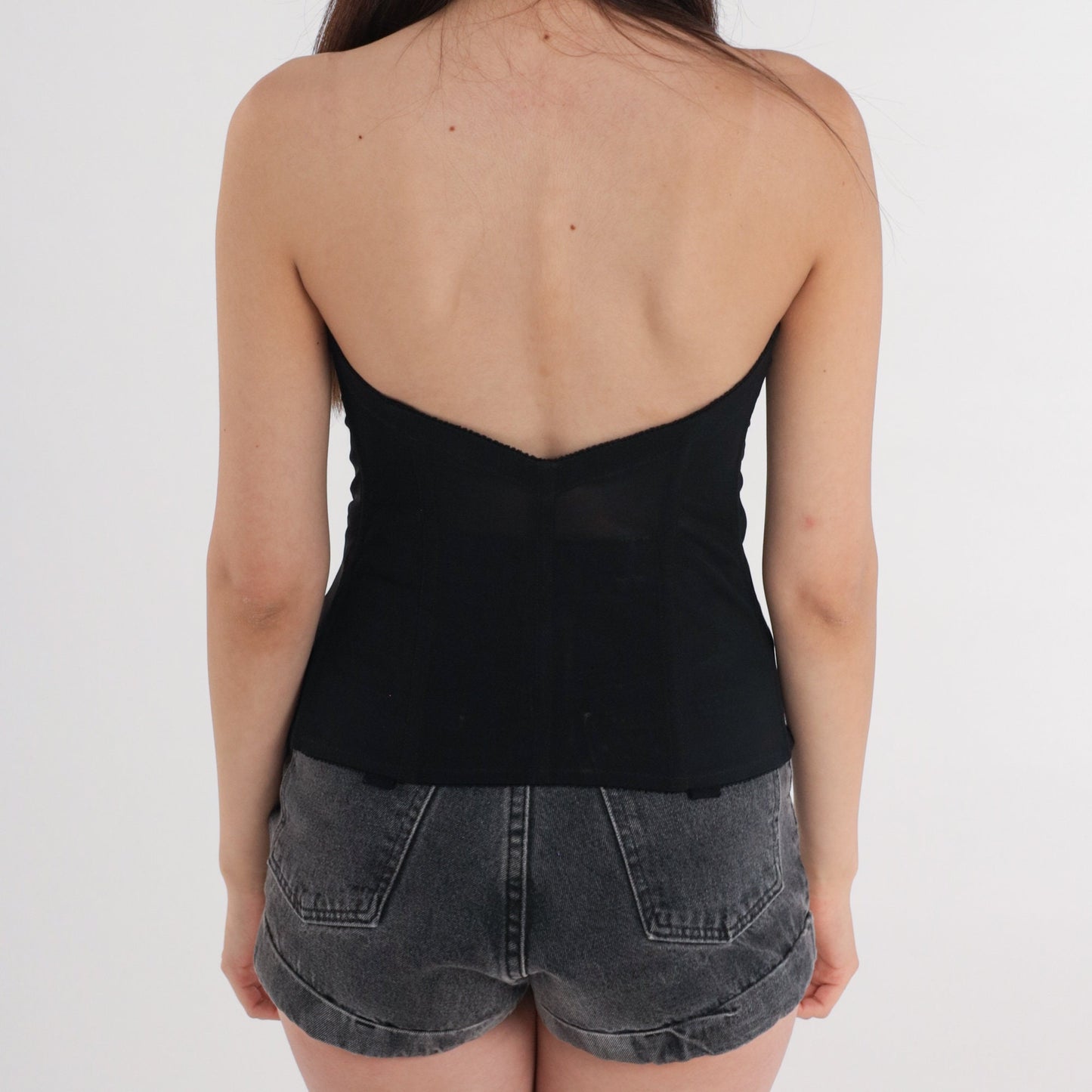80s Black Lace Corset Top Floral Zipper Bustier Sweetheart Neckline 36B