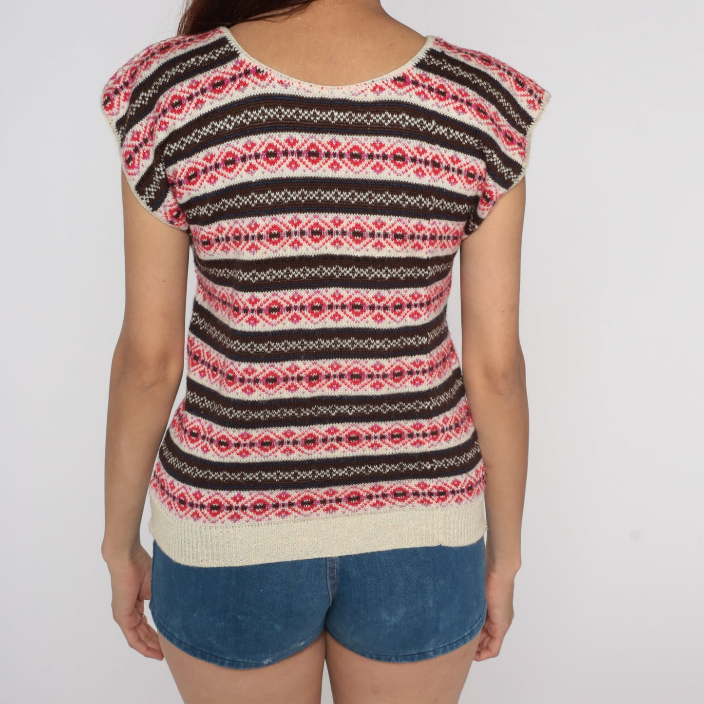 80s Pierre Cardin Nordic Sweater Vest Red White Striped Knit Small Medium