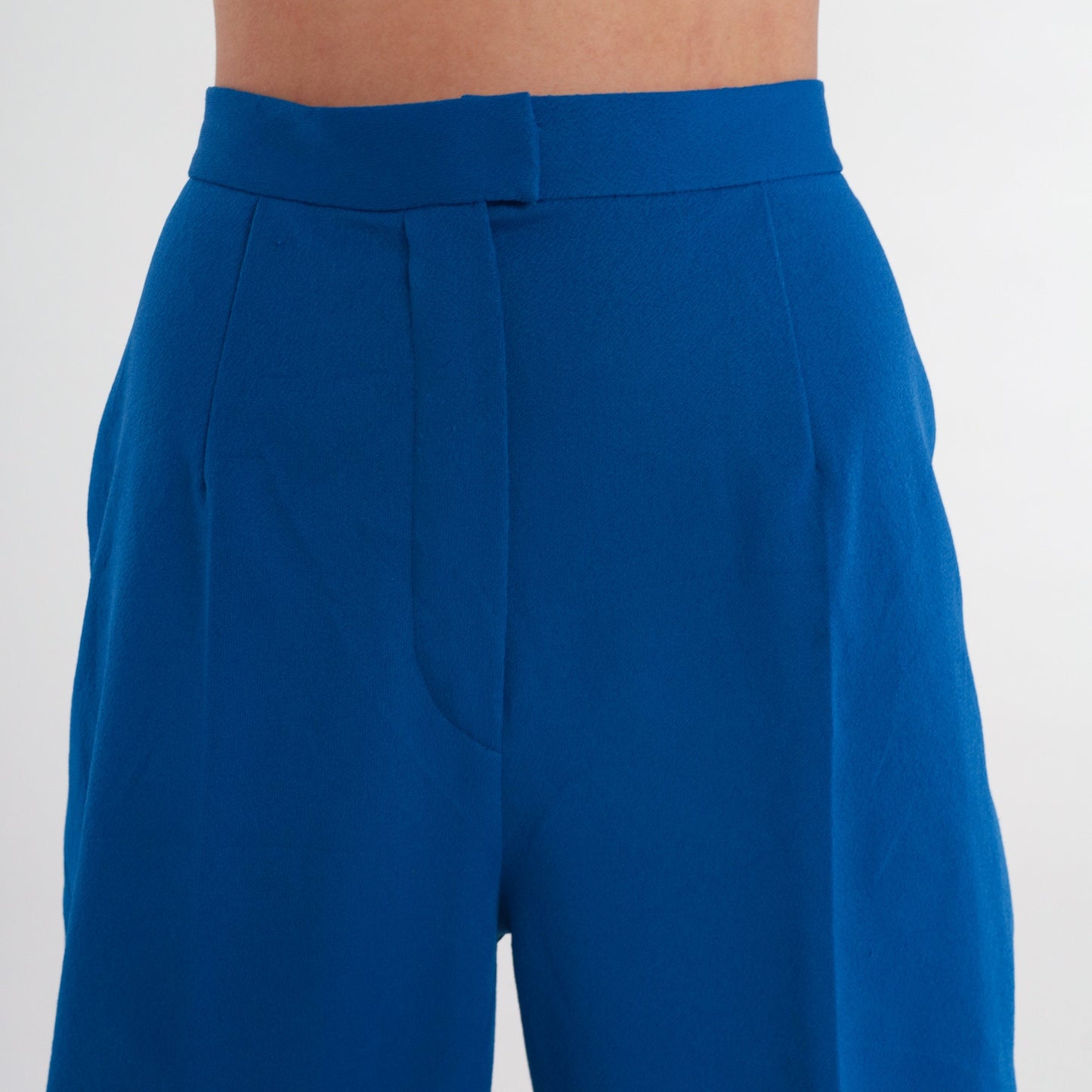 70s Royal Blue High-Waisted Flared Trousers Creased Leg Extra Small