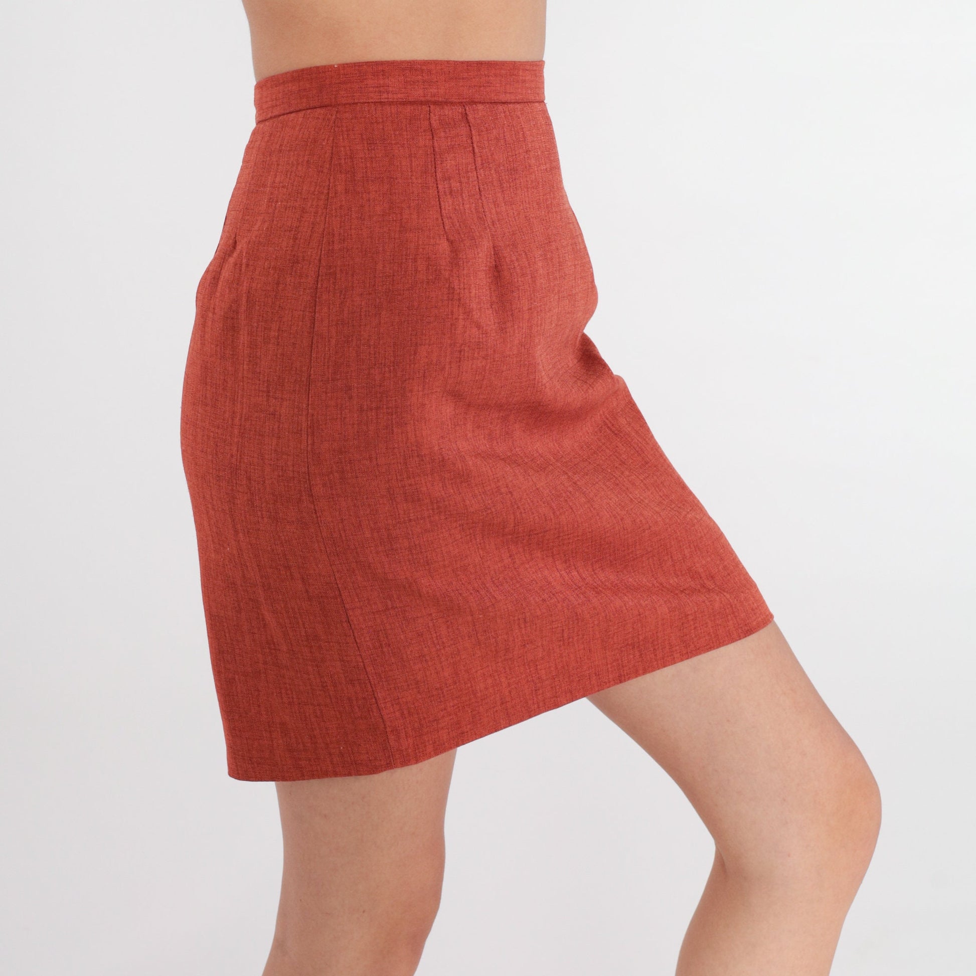 90s Rust Pencil Mini Skirt High Waist Zipper Back Extra Small