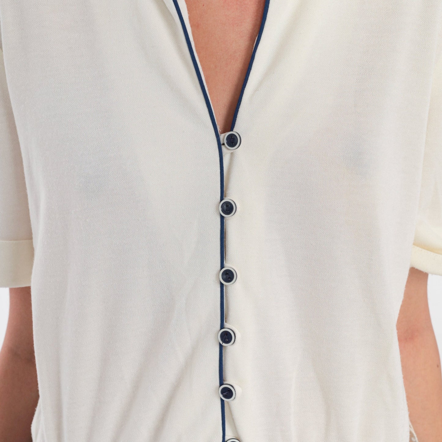 80s White Navy Colorblock Mini Dress Button-Up Shirtwaist Small