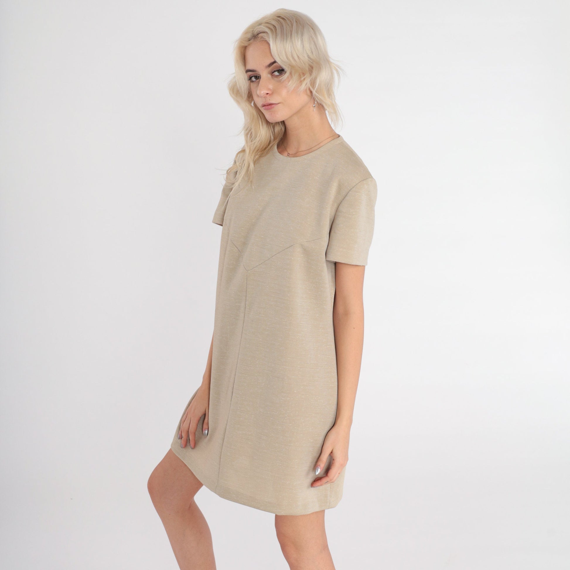 60s Lady Carol Shift Dress Mini Blue Short Sleeve Mod Large L
