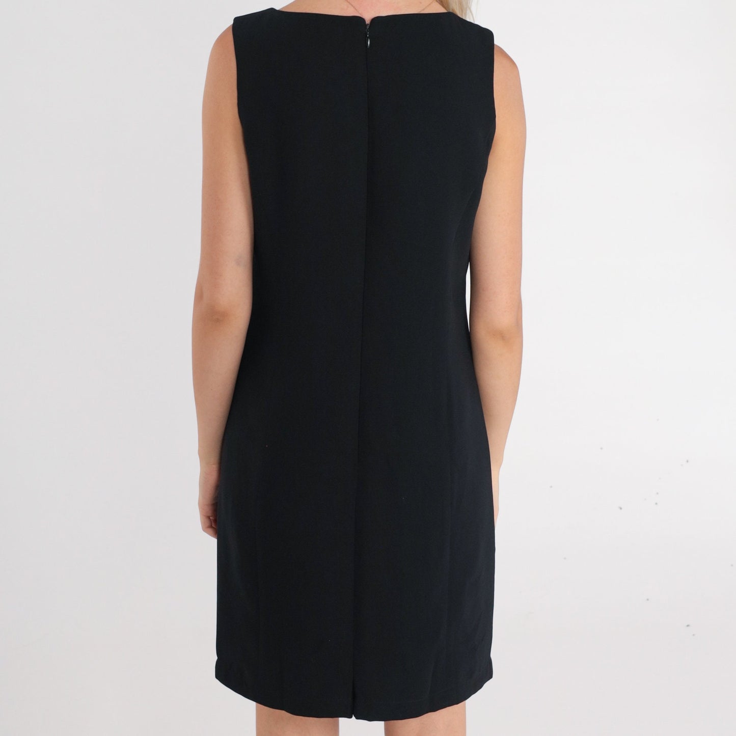 Y2K Black Mini Shift Dress Sleeveless Sheath Small S