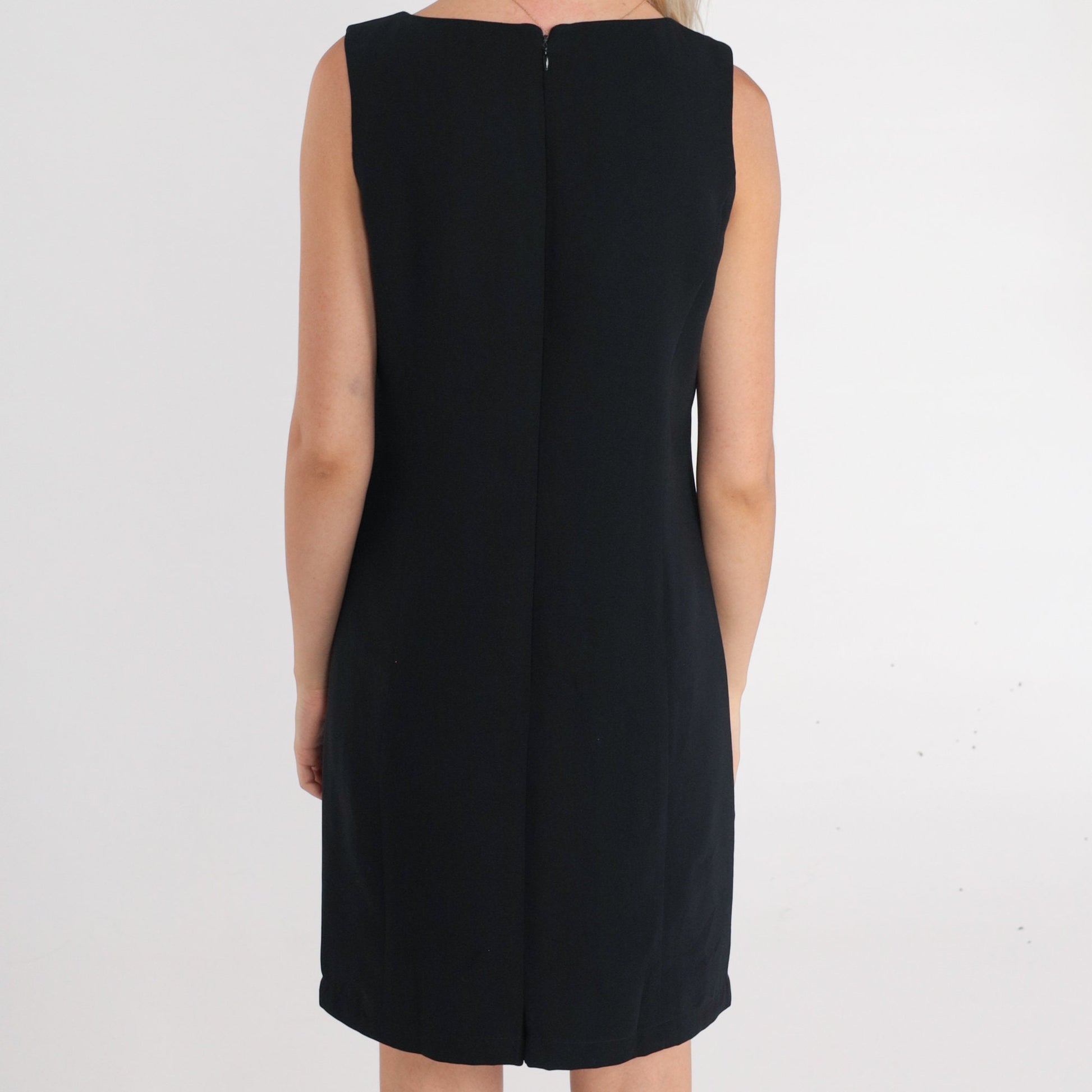 Y2K Black Mini Shift Dress Sleeveless Sheath Small S