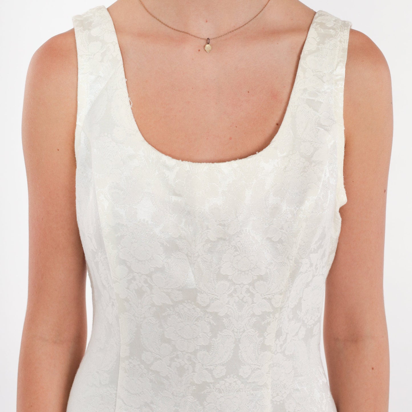 90s Rampage White Floral Jacquard Mini Dress Sleeveless Sheath Small