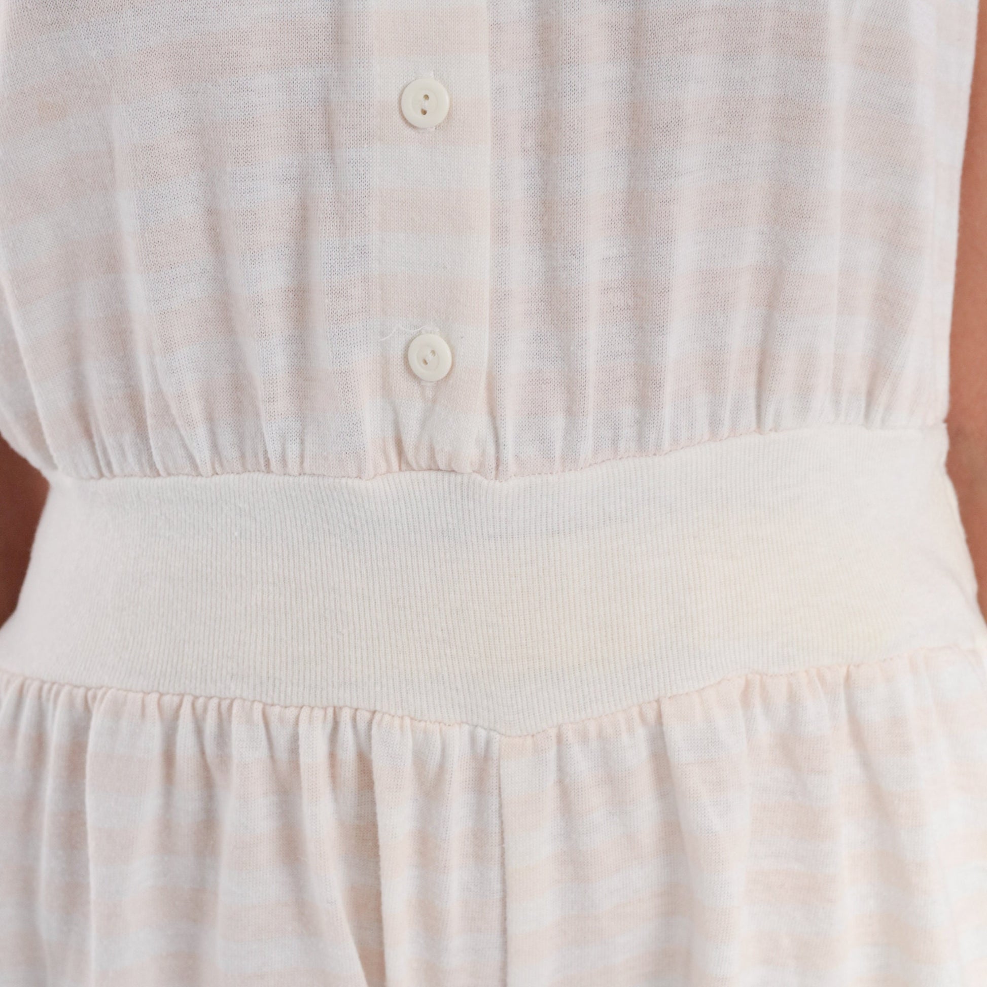 80s White Striped Peach Sleeveless Romper Button-Up High Waist Extra Small