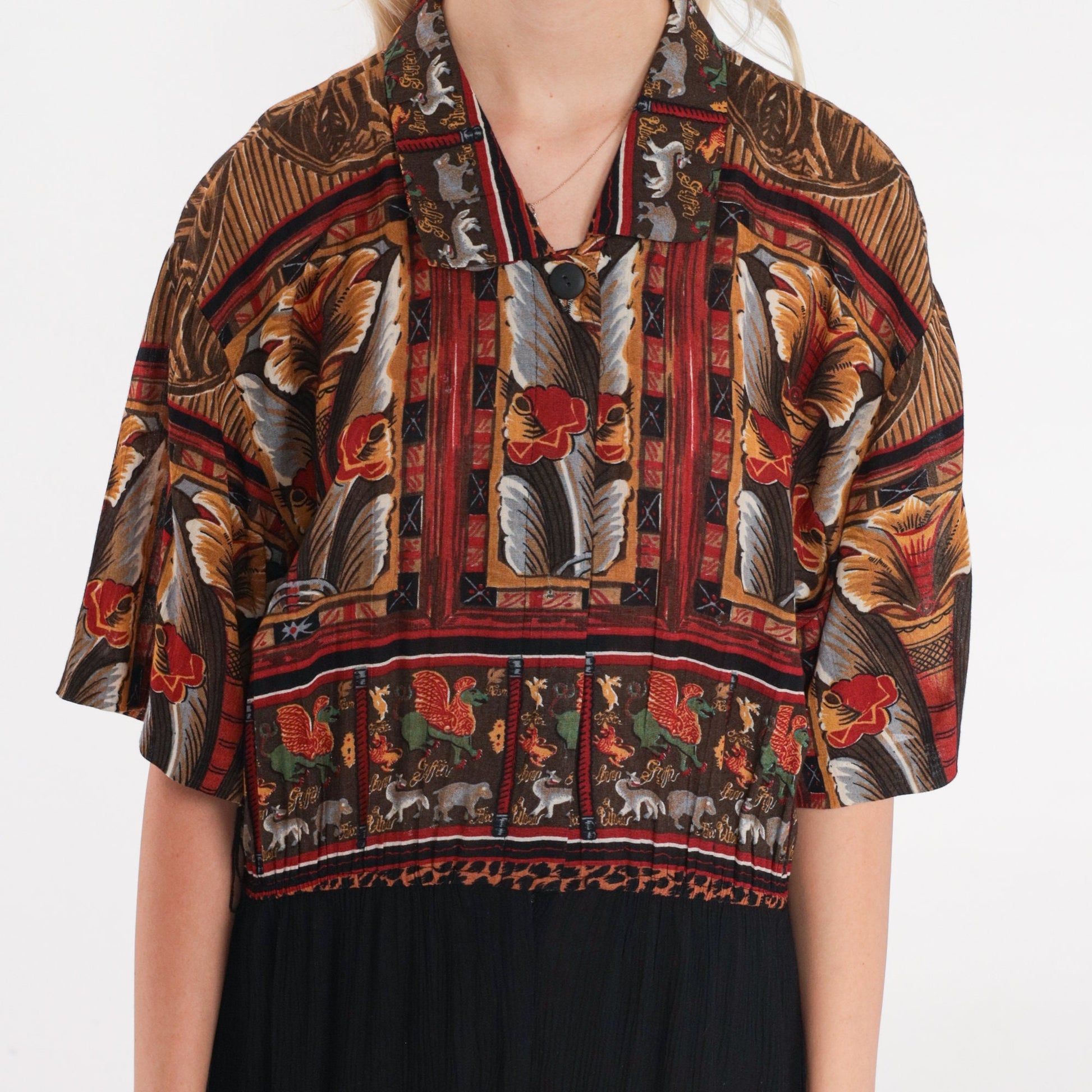 90s Phoebe Abstract Floral Griffin Jumpsuit High-Waisted Tapered Black Large