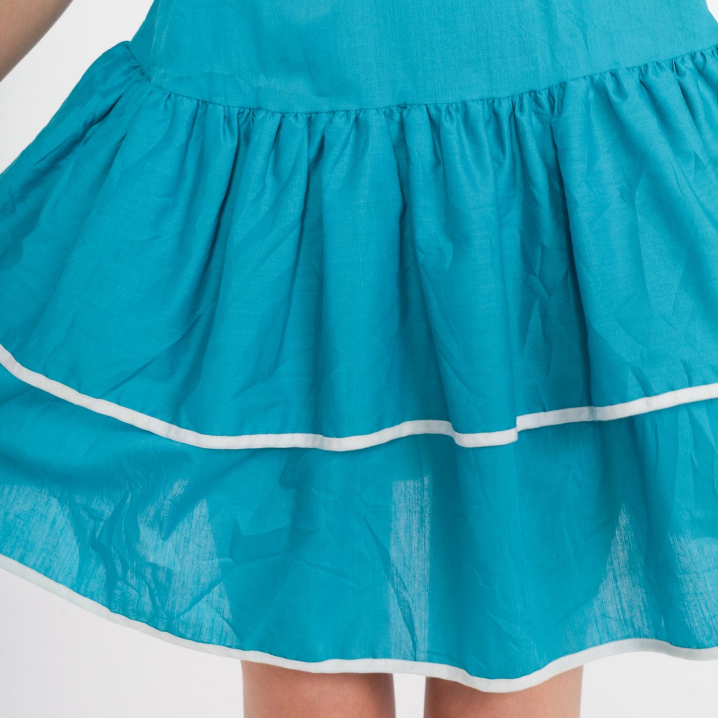 80s Blue Mini Dress Puff Sleeve Tiered Skirt High Waisted Extra Small