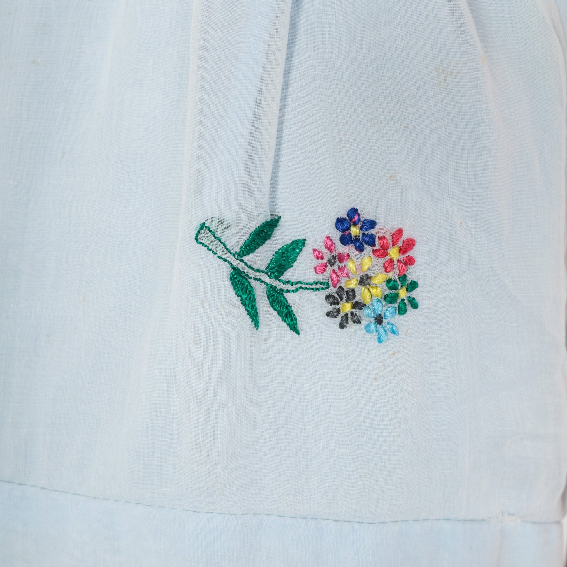 70s Blue Floral Peacock Embroidered Halter Midi Dress Open Back Empire Waist Small