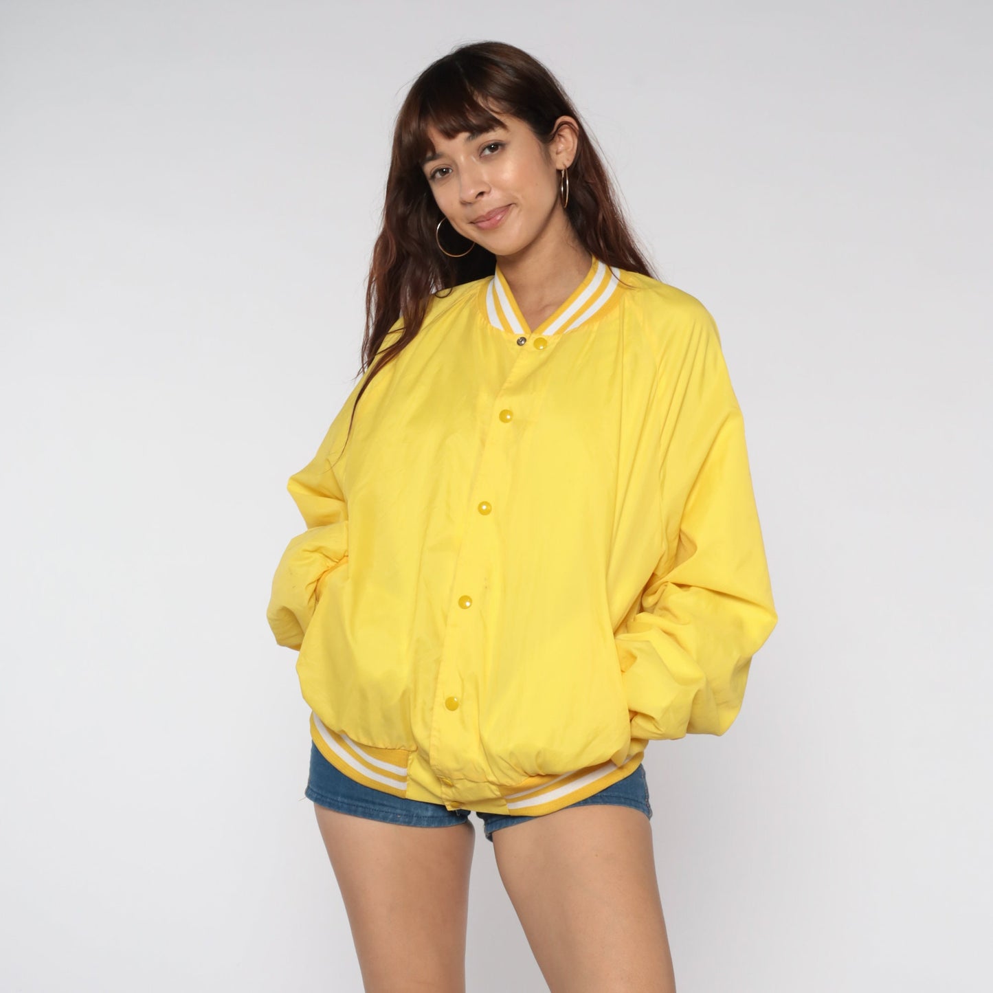 80s Air Rescue Squadron Long Beach Bomber Jacket Yellow Eagle Nylon Extra Large XL