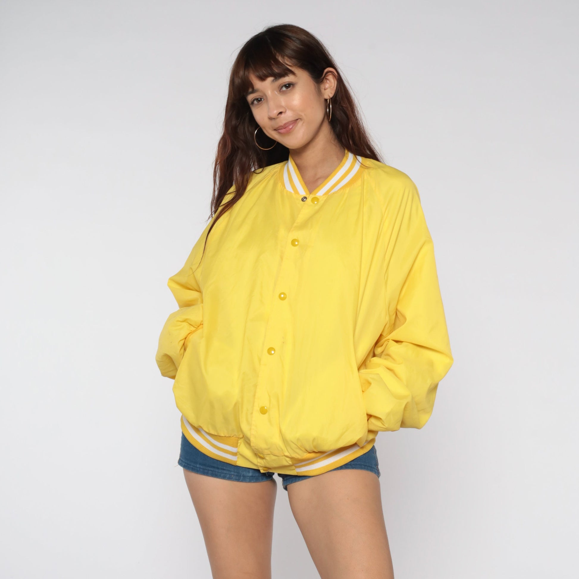 80s Air Rescue Squadron Long Beach Bomber Jacket Yellow Eagle Nylon Extra Large XL