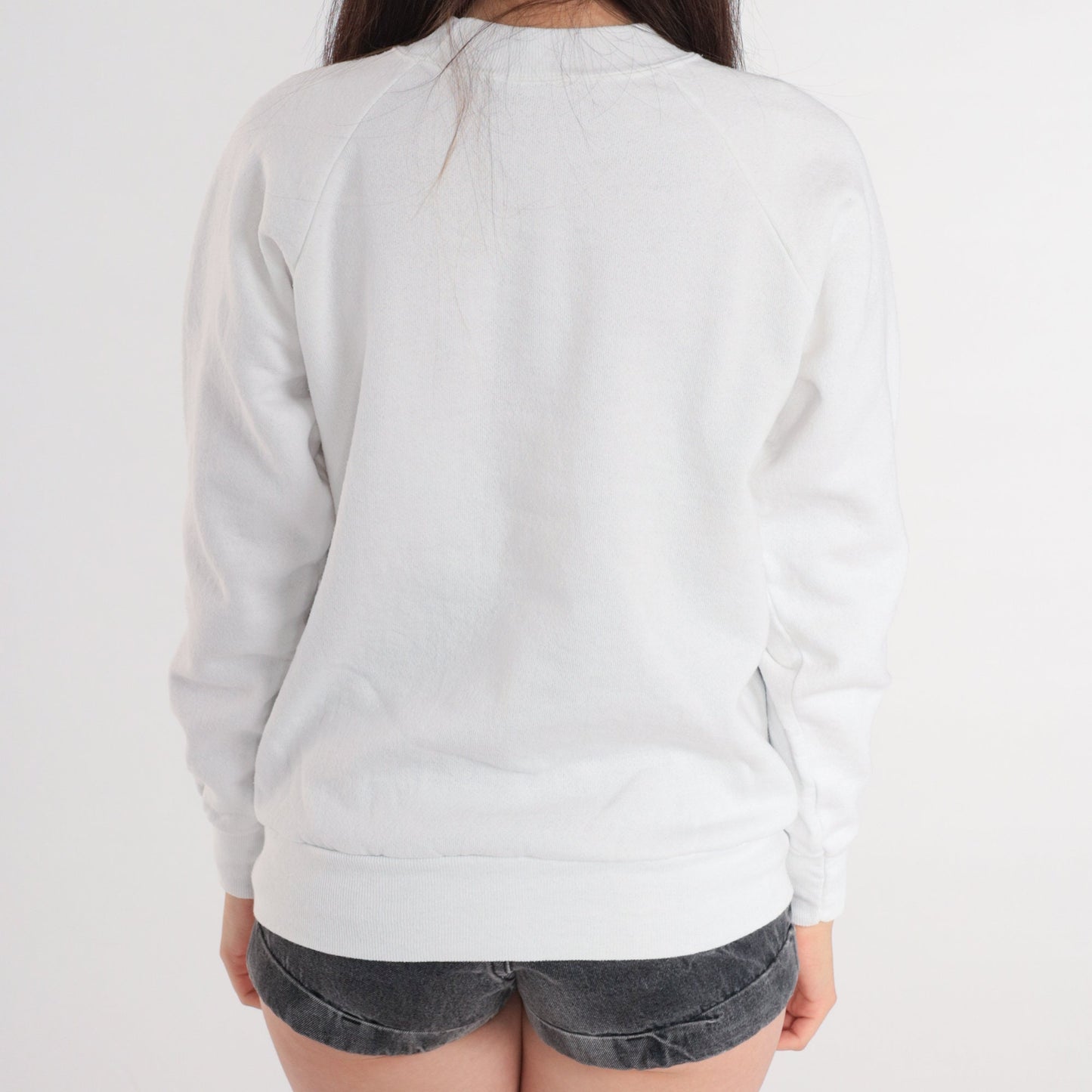 90s Oneita White Raglan Sweatshirt Purple Floral Glitter Graphic Medium