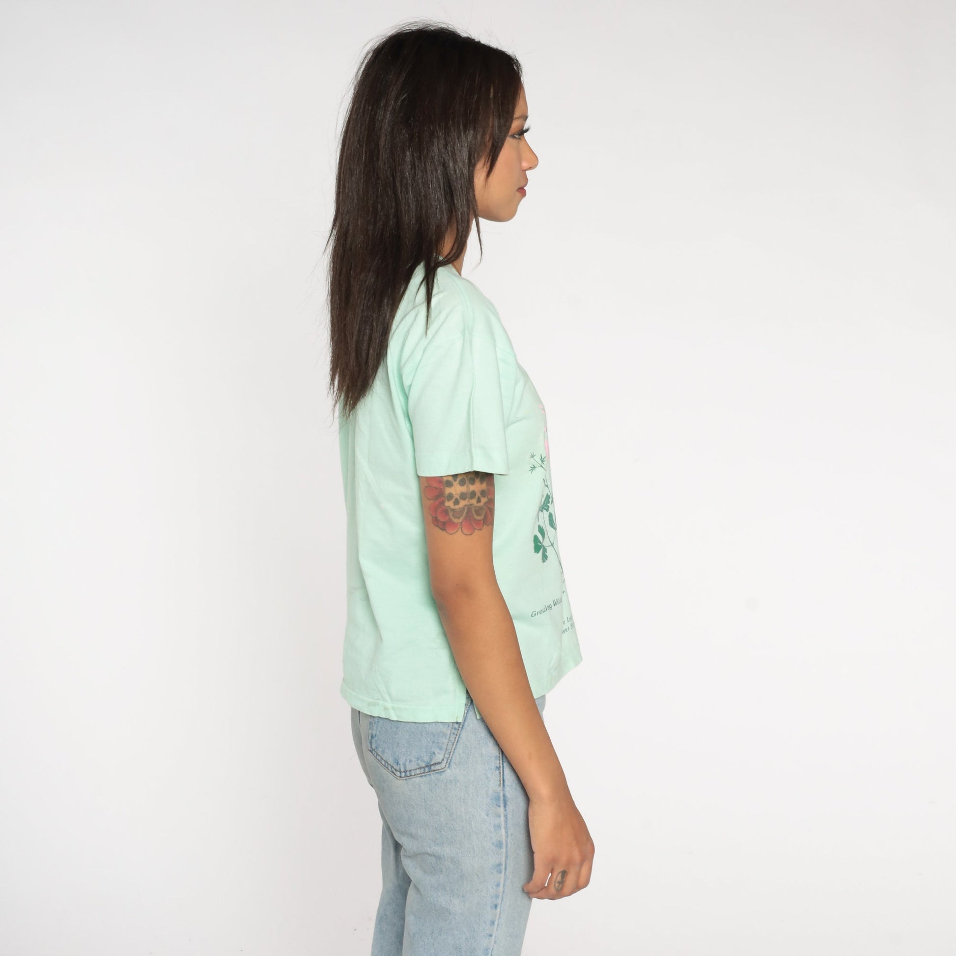 90s Youth Science Institute Wildflower Graphic T-Shirt Green Single Stitch Medium