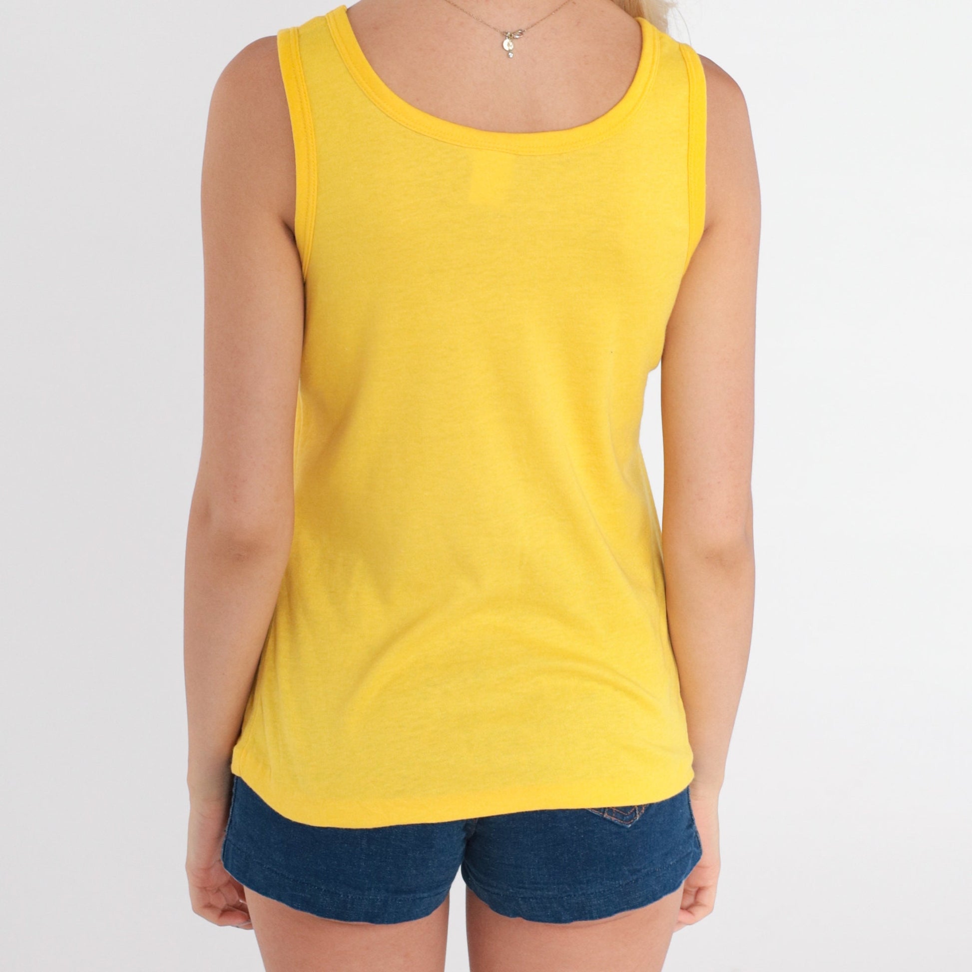 80s Yellow Tank Top Sleeveless Shirt Cotton Blend Small S