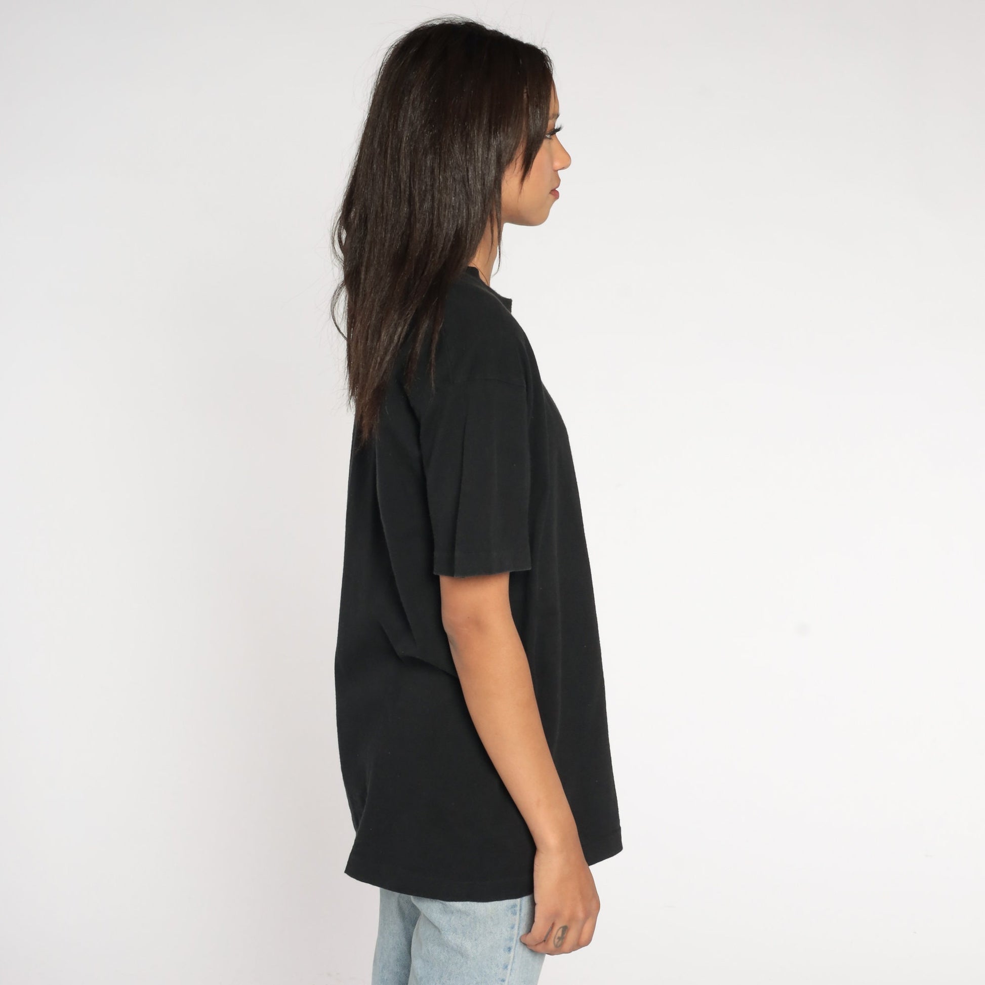 90s NYPD Embroidered T-Shirt New York City Police Graphic Tee Black Cotton Large