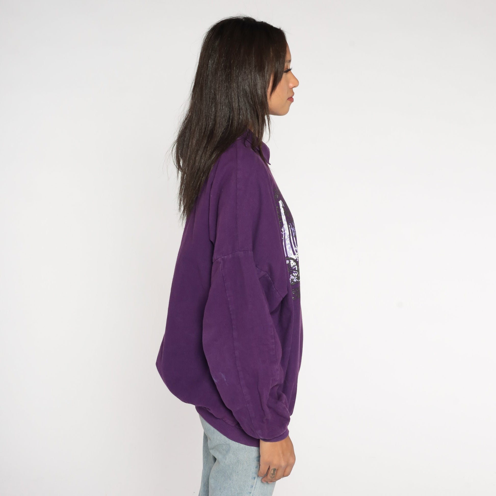 90s Coeur d'Alene Idaho Purple Forest Sweatshirt Graphic Cotton Extra Large