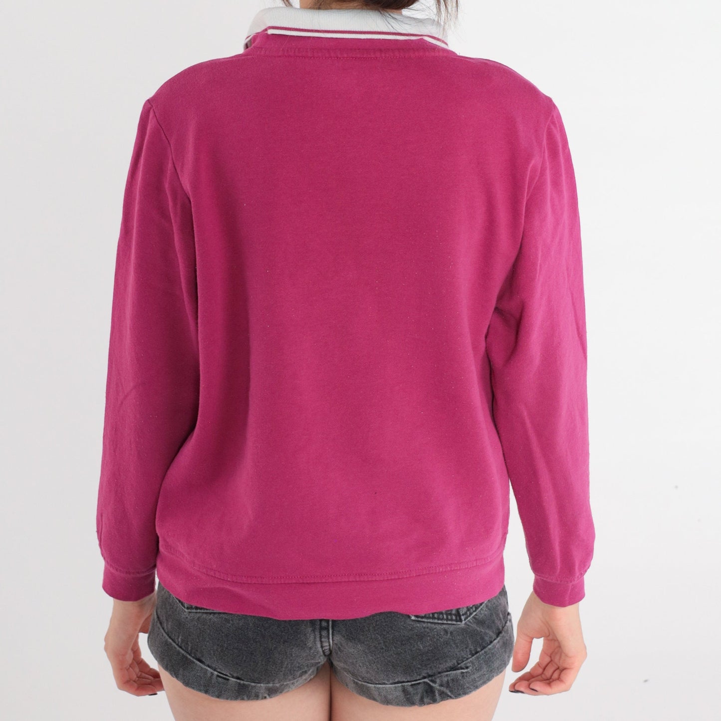 90s Butterfly Embroidered Sweatshirt Berry Pink Collared Medium M