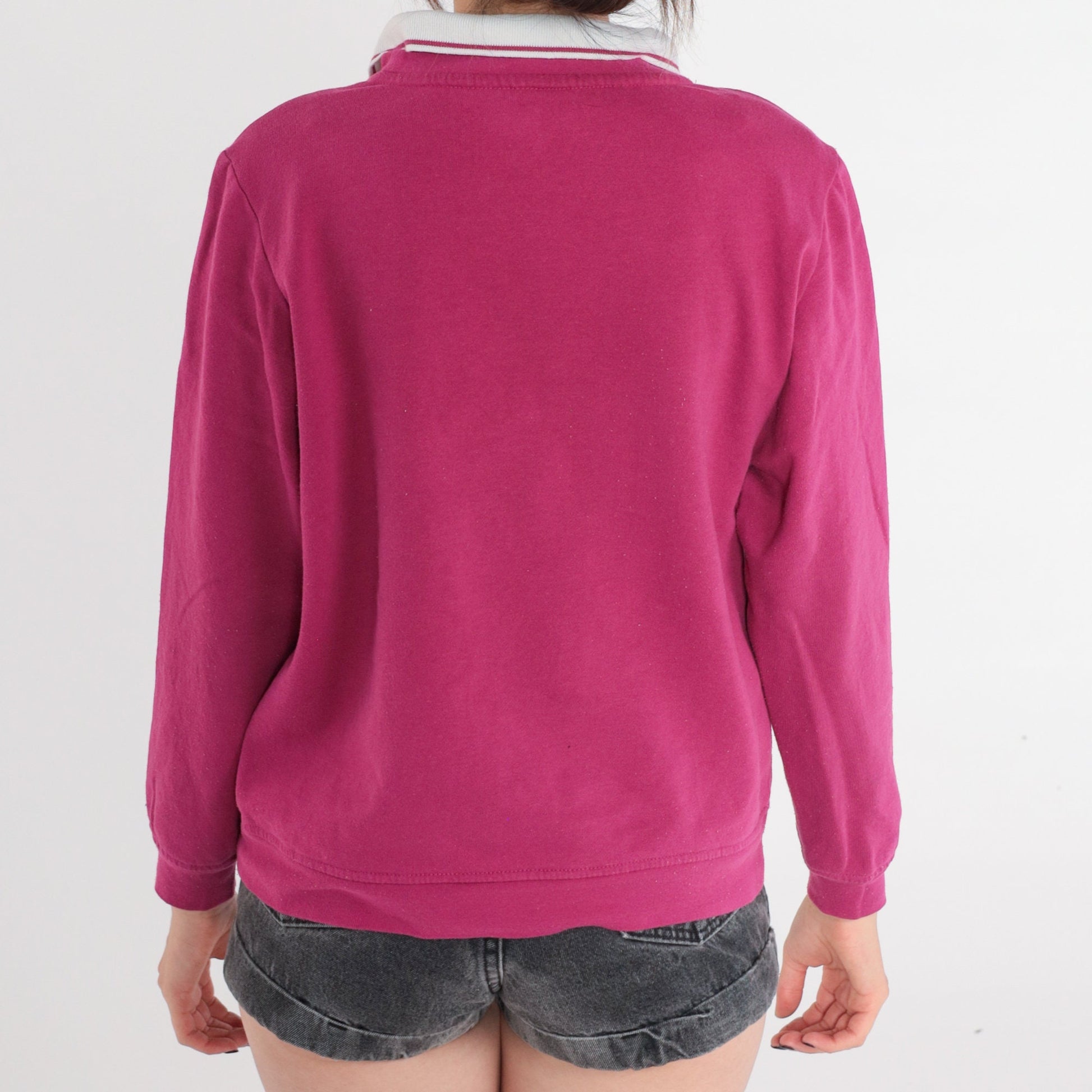 90s Butterfly Embroidered Sweatshirt Berry Pink Collared Medium M