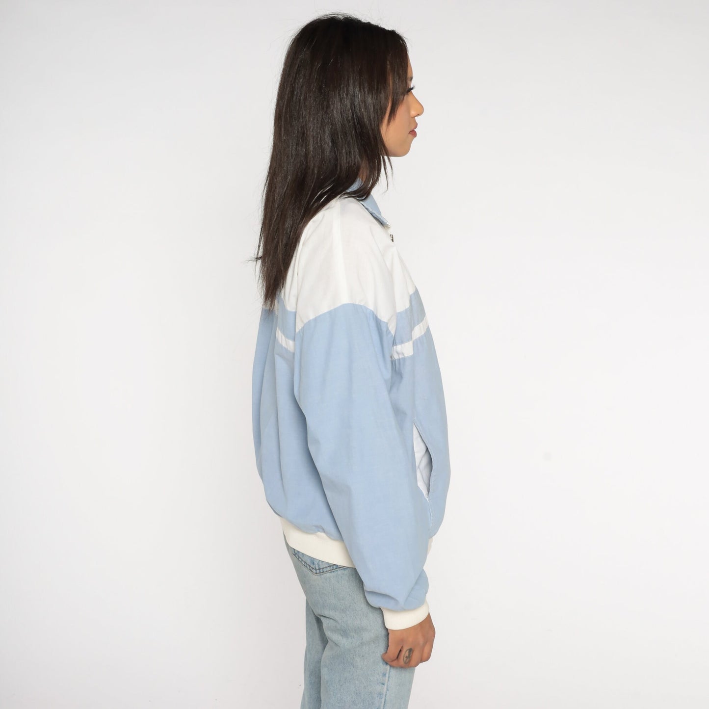 80s Christian Dior Monsieur Windbreaker Blue White Colour Block Stripe Large L