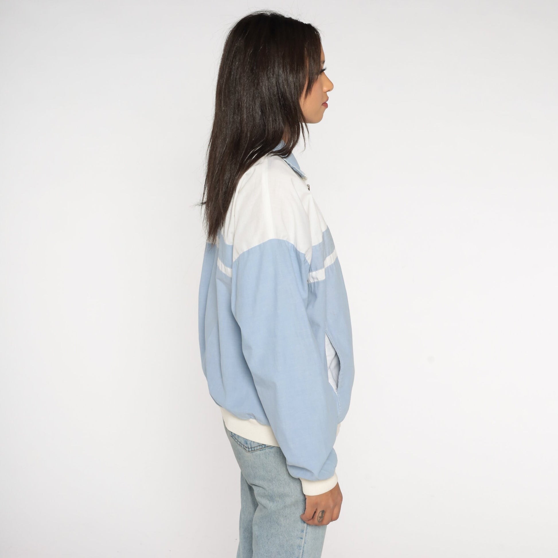 80s Christian Dior Monsieur Windbreaker Blue White Colour Block Stripe Large L