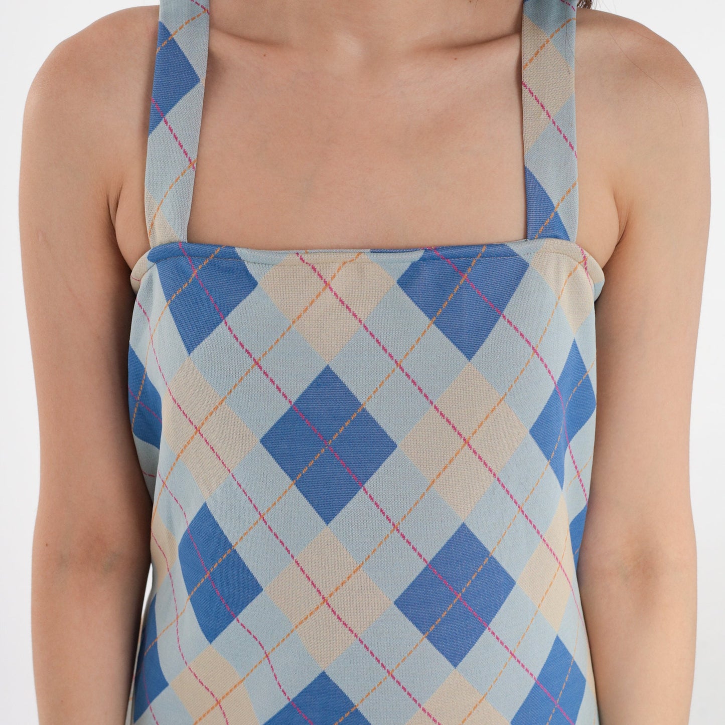 Y2K Blue Plaid Mini Shift Dress Spaghetti Strap Checkered Small Medium