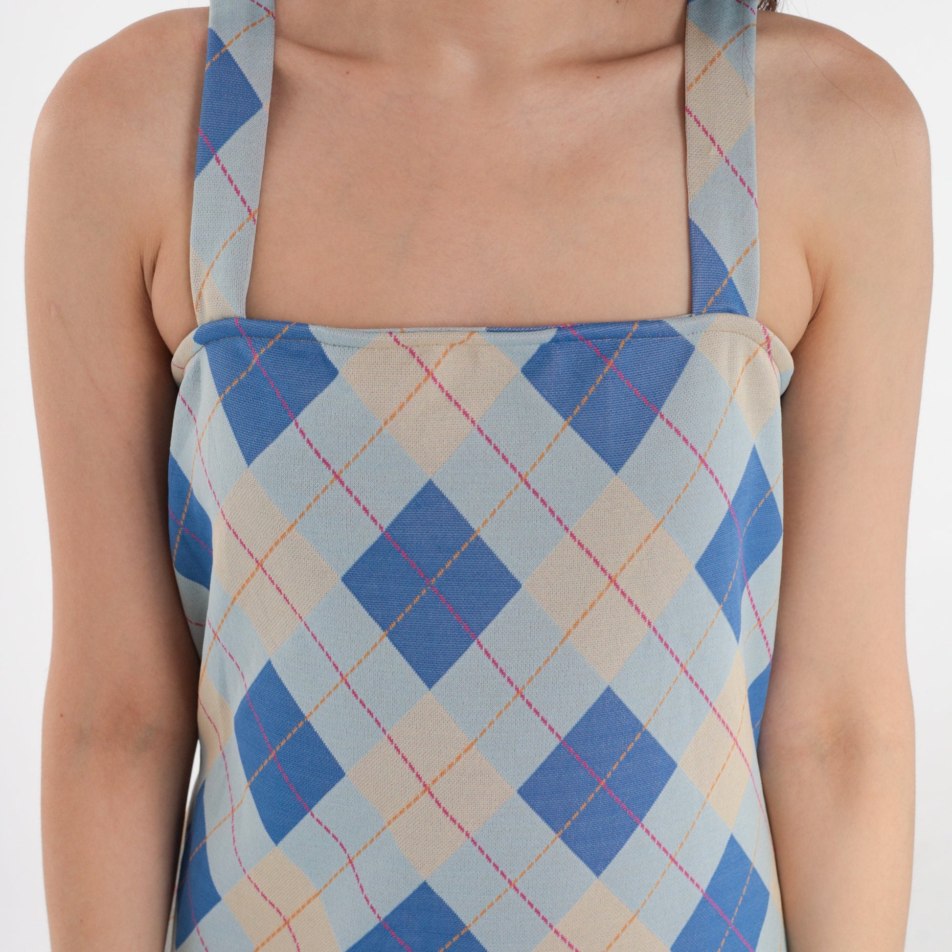 Y2K Blue Plaid Mini Shift Dress Spaghetti Strap Checkered Small Medium
