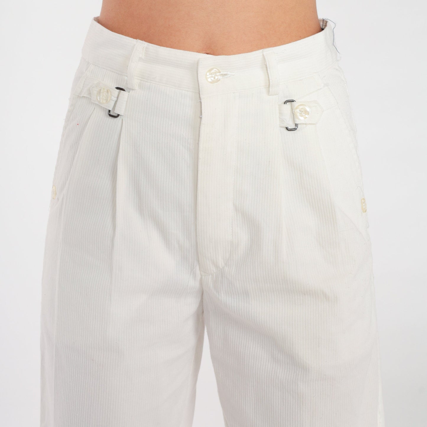 80s White Corduroy Pants High Waist Pleated Straight Leg Small