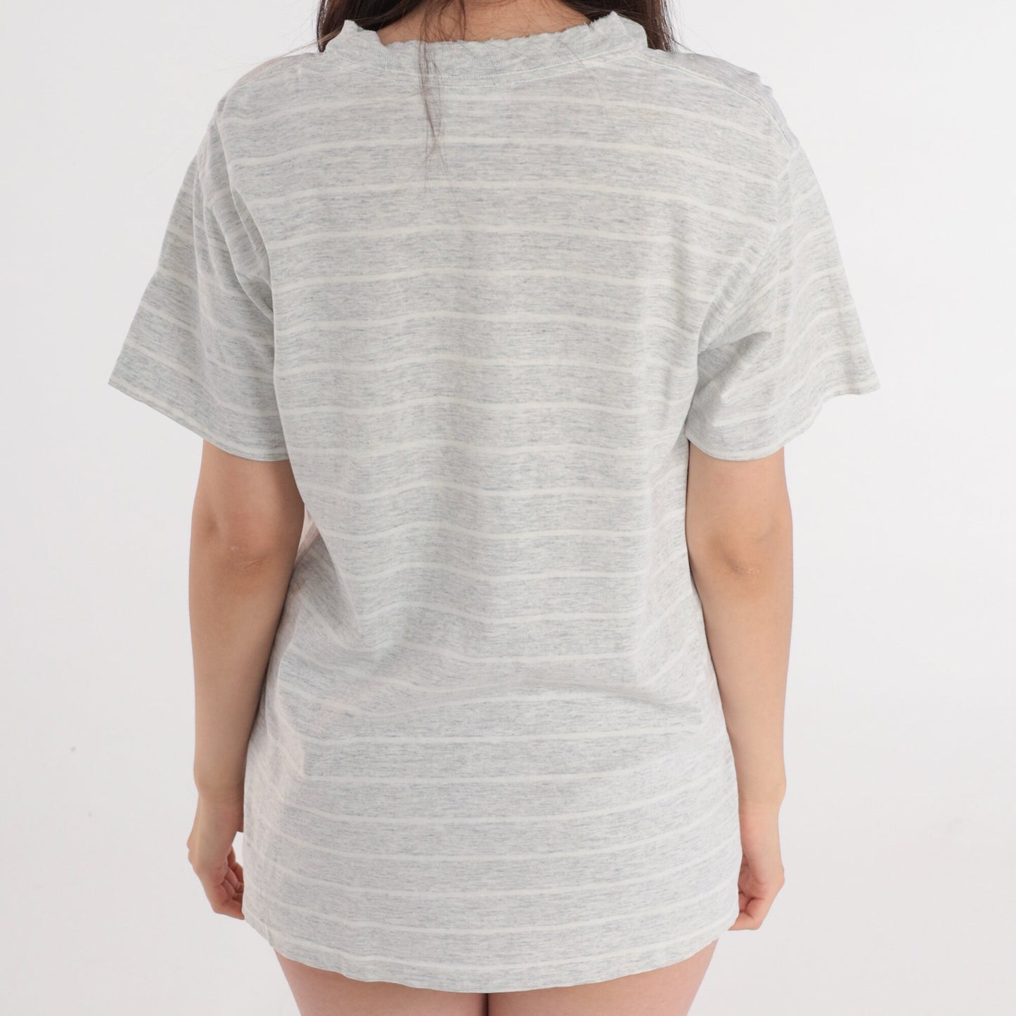 90s Reno Hilton Nevada Hotel Graphic T-Shirt Grey Striped Medium