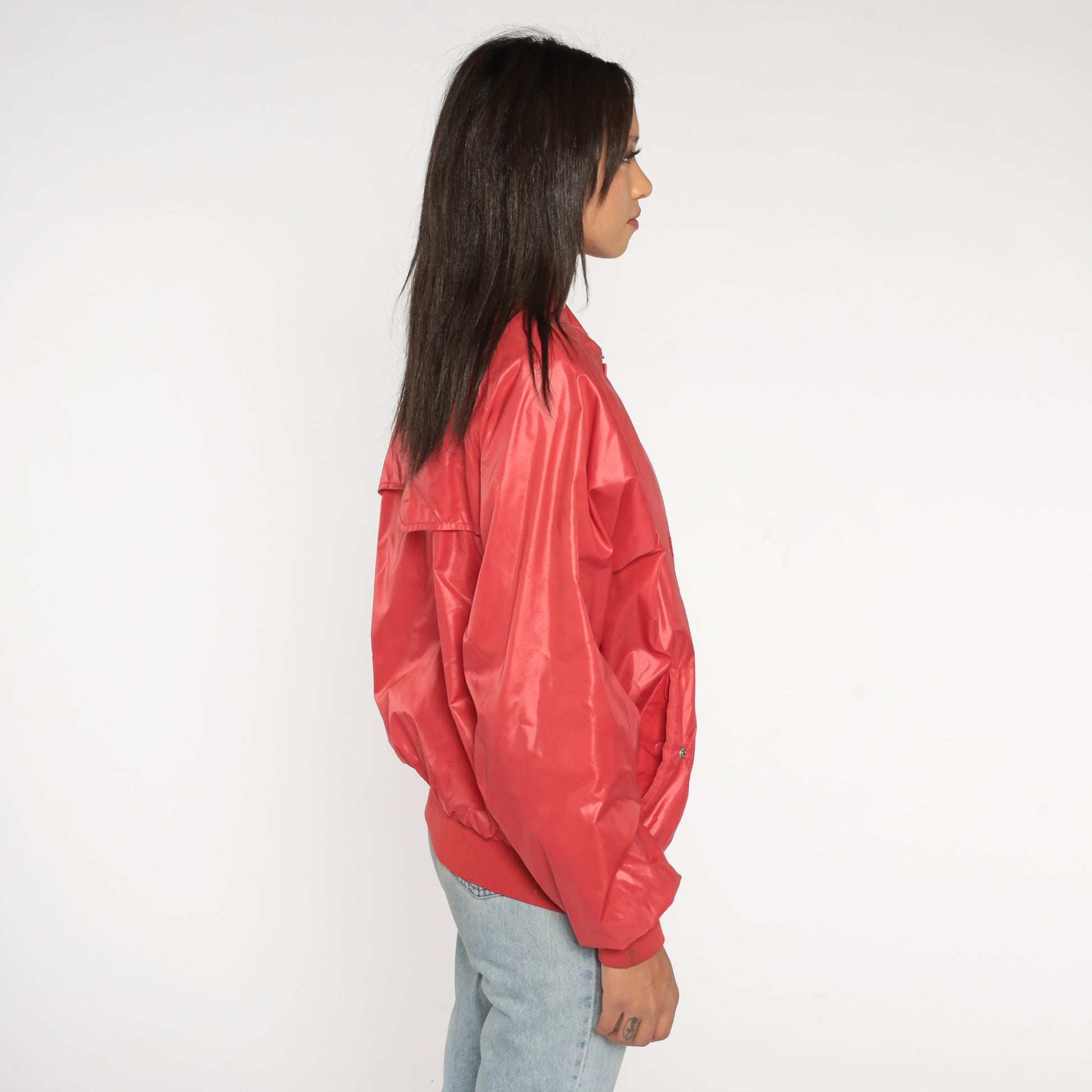 80s PGA Tour Bomber Jacket Red Nylon Raglan Windbreaker Medium