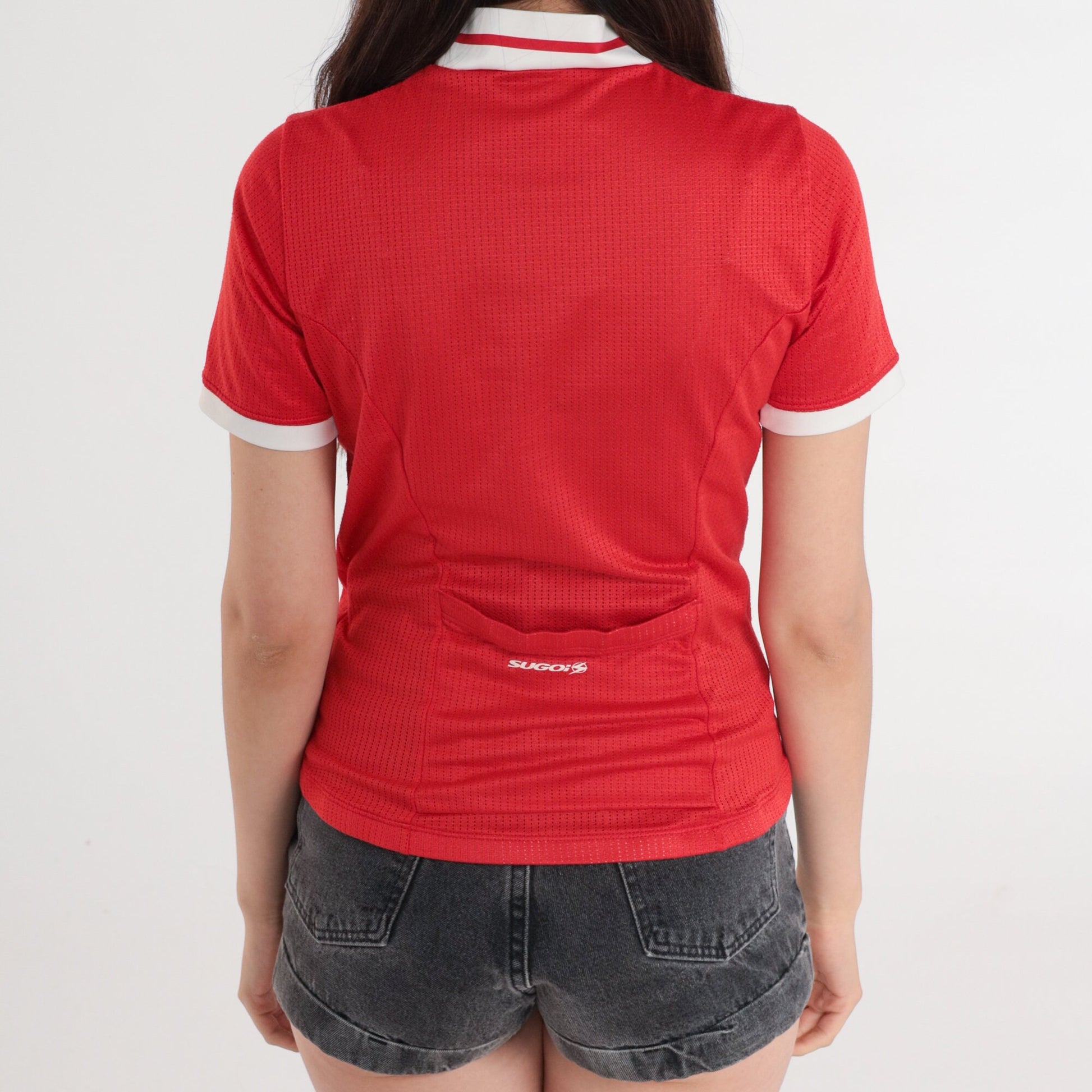 90s Sugoi Cycling Jersey Red Mesh Mock Neck Zip Pullover Small