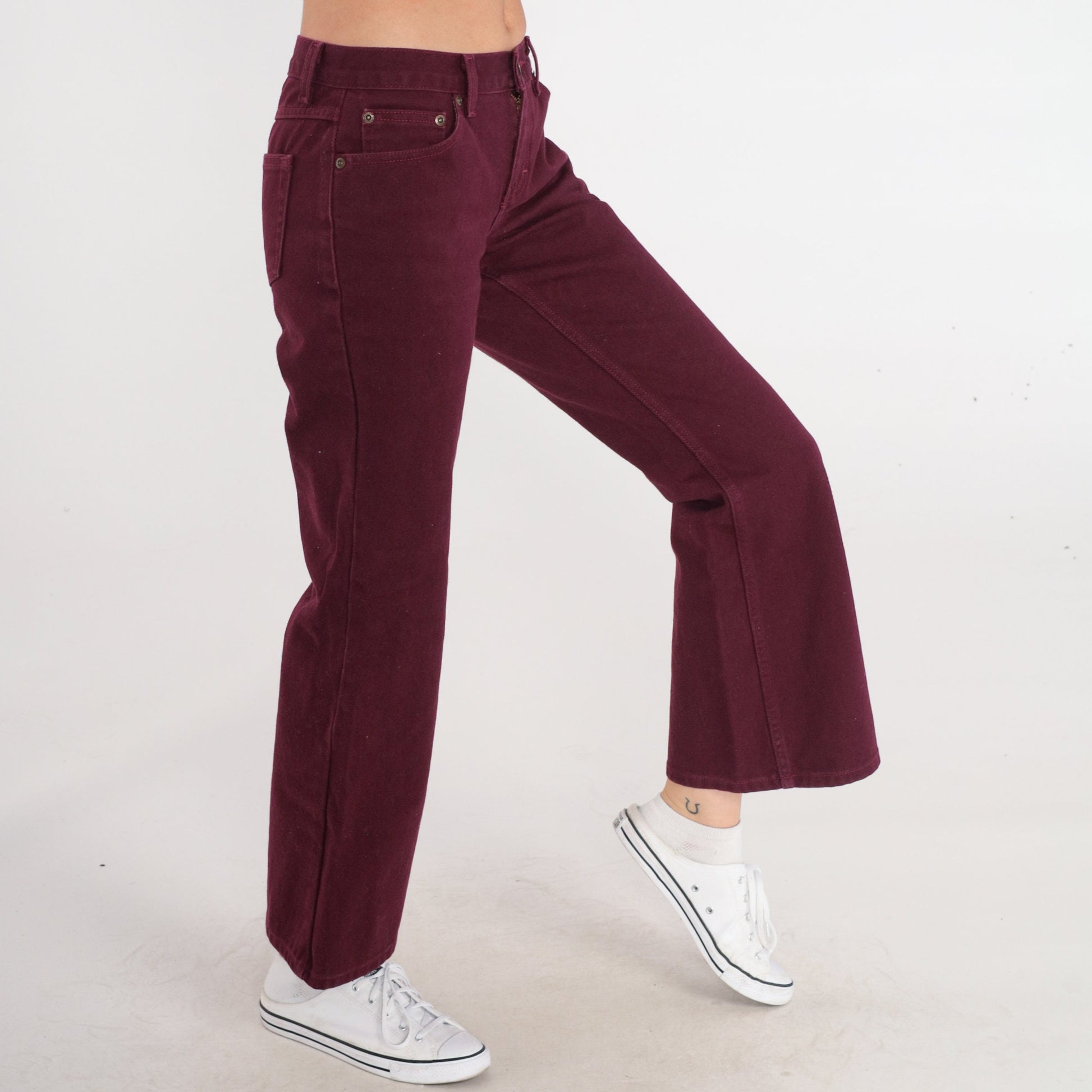 90s Burgundy Flared Jeans Low Rise Bell Bottom Denim Extra Small