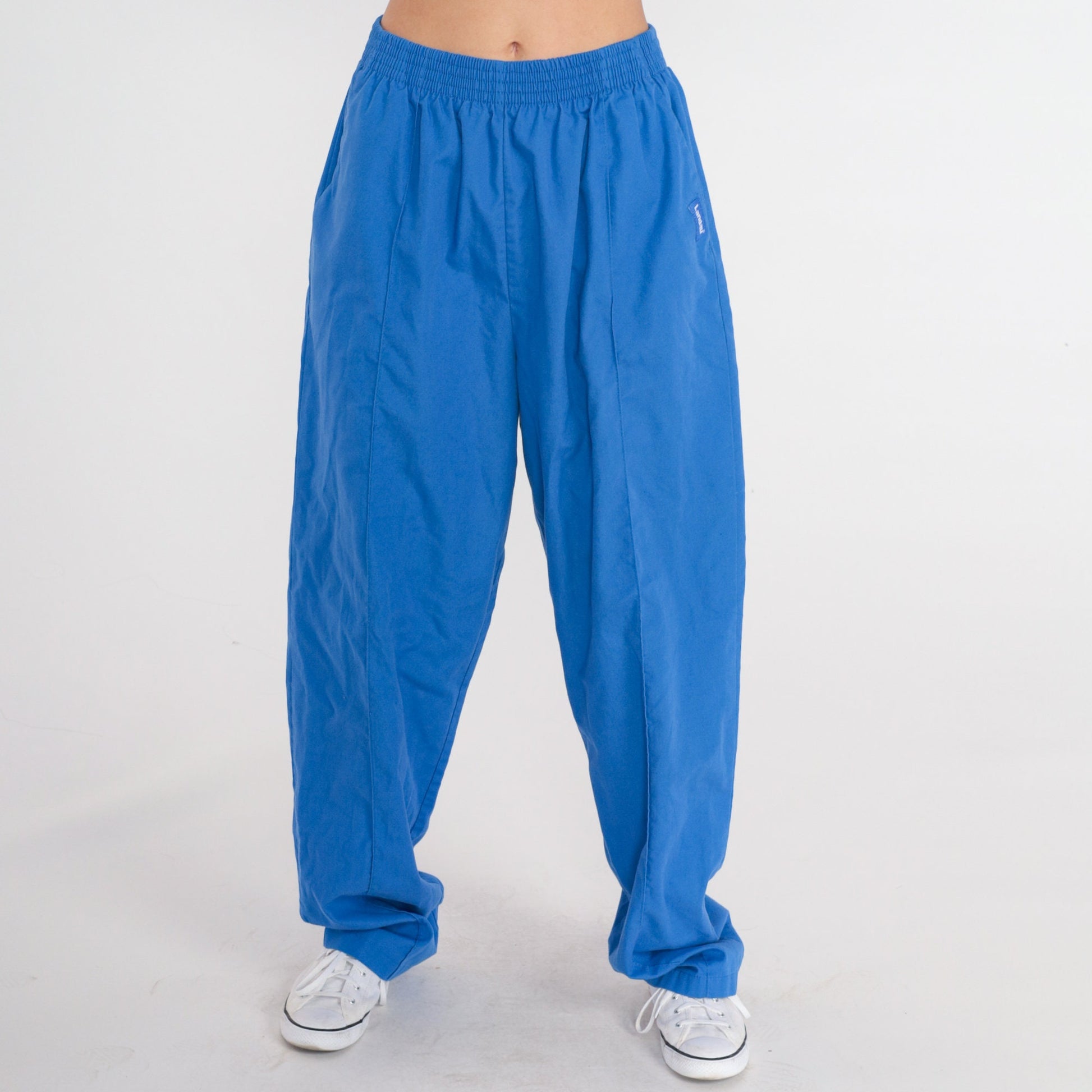 80s Blue Track Pants Elastic Waist Vintage Joggers Small Medium