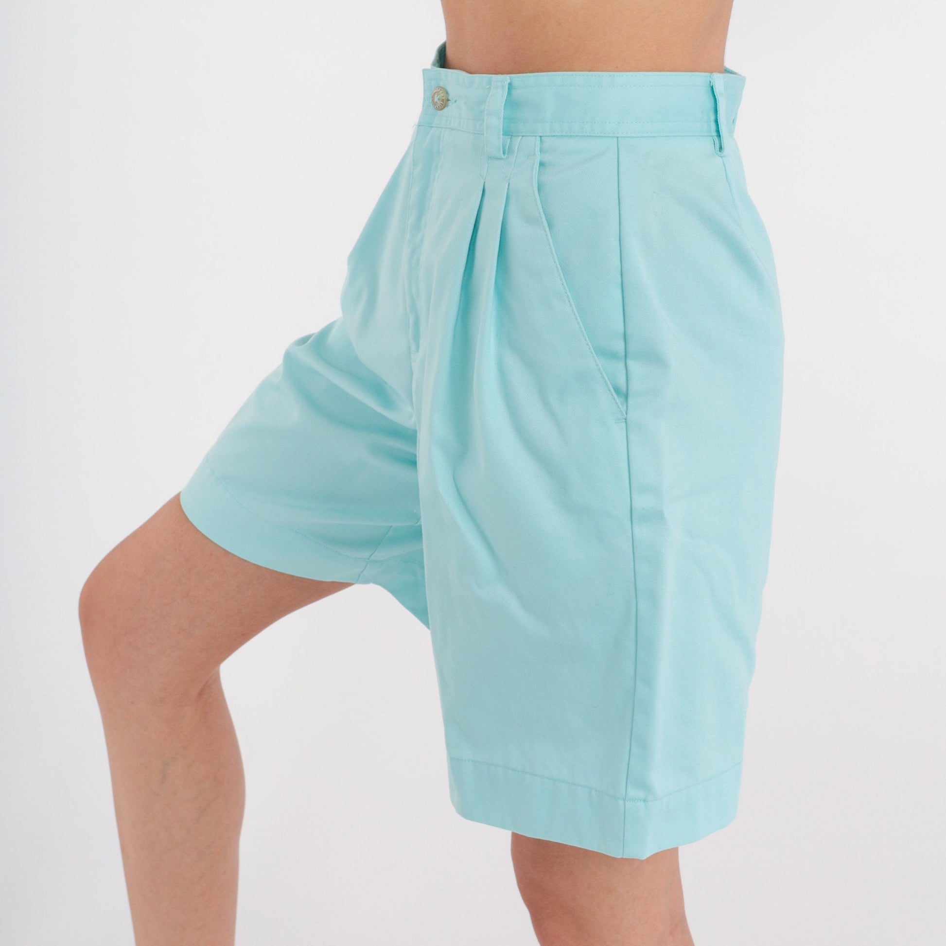 90s Liz Claiborne Blue Pleated High-Waist Bermuda Shorts Cotton Small