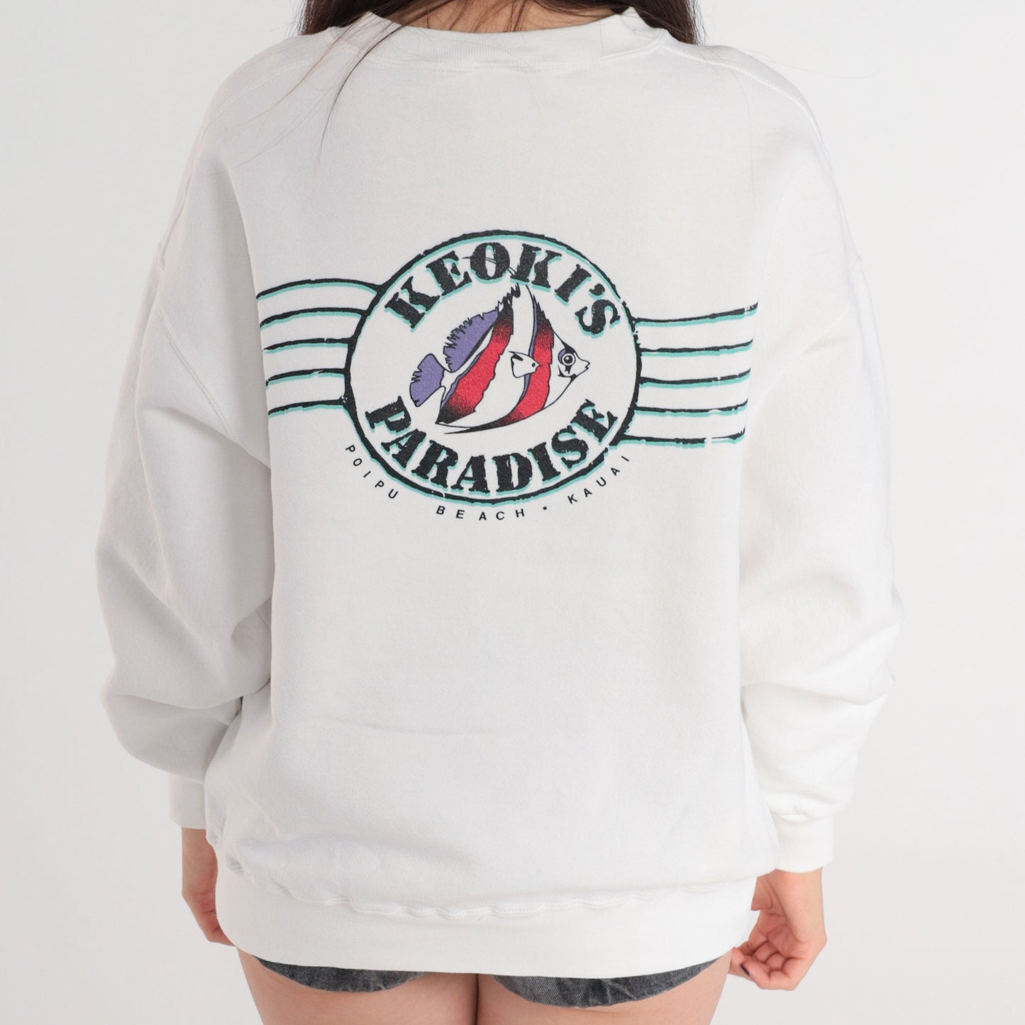 90s Keoki's Paradise Hawaii Sweatshirt White Graphic Crewneck Large