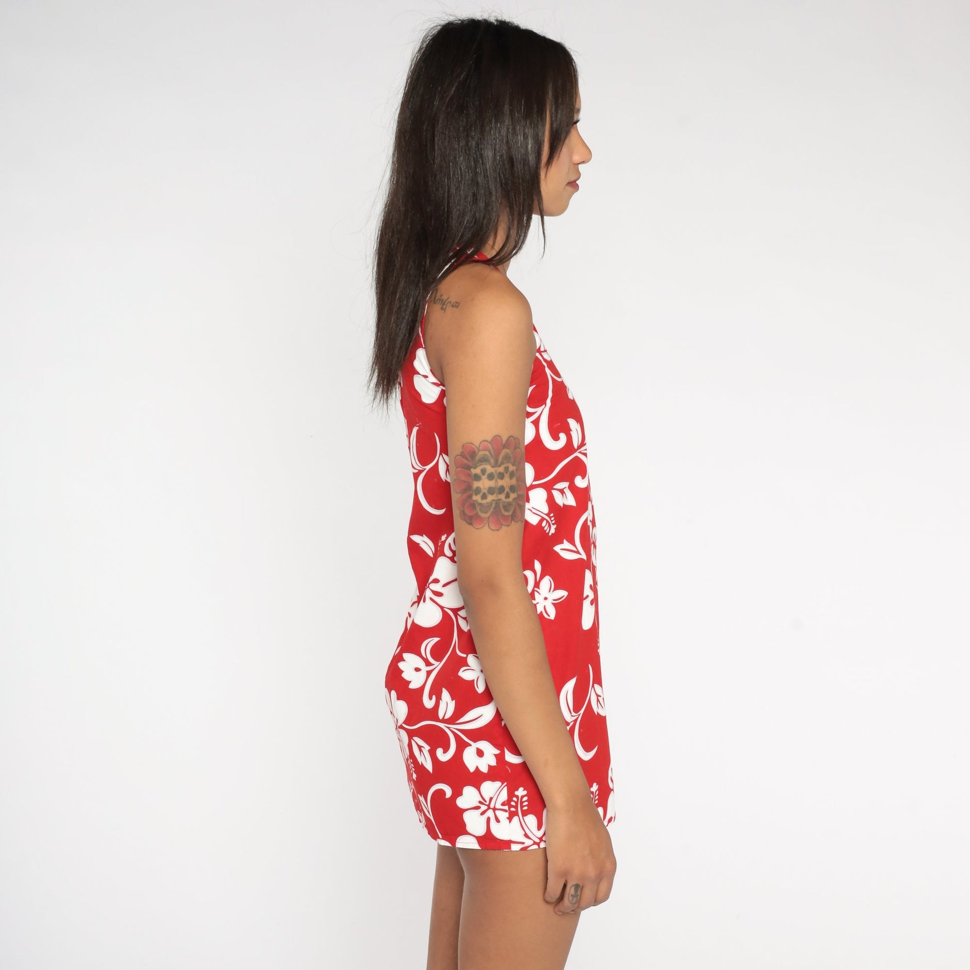 90s RJC Tropical Floral Micro Mini Shift Dress Red White 2XS