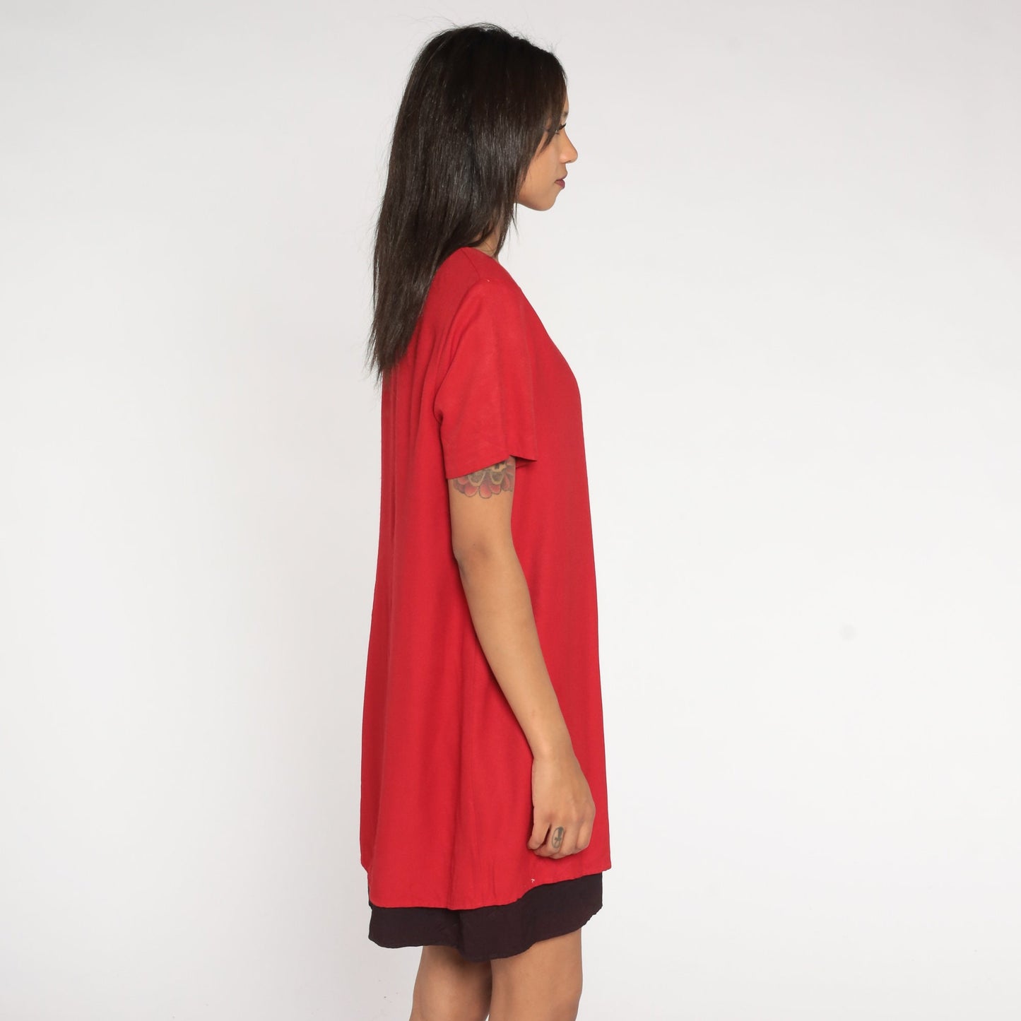 80s Jessica Howard Mini Dress Red Black Layered Button Up Short Sleeve Medium