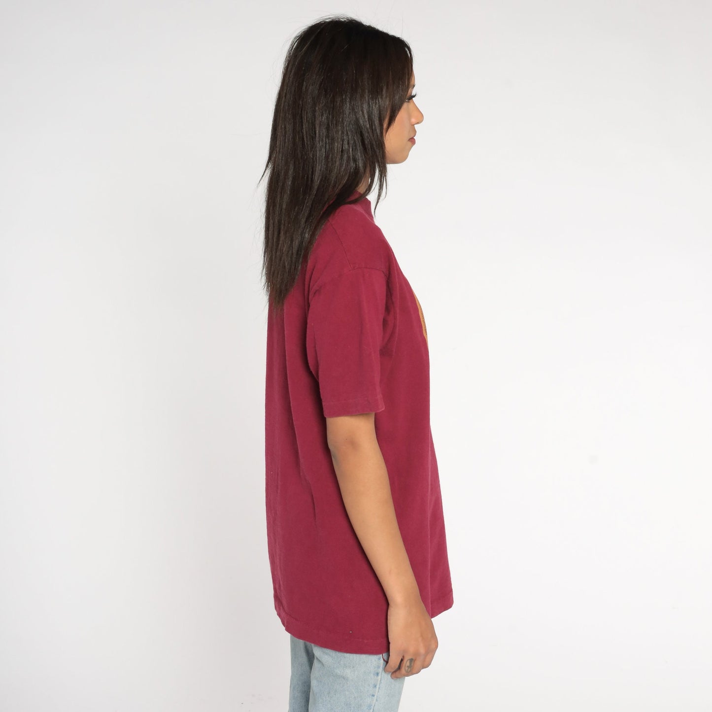 90s San Francisco Golden Gate Bridge Metallic Gold Graphic Tee Burgundy Medium