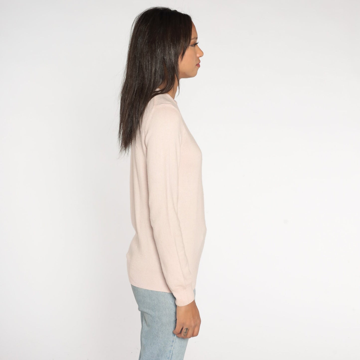 Y2K Cashmere Silk Wool Blend Crewneck Sweater Blush Pink Small