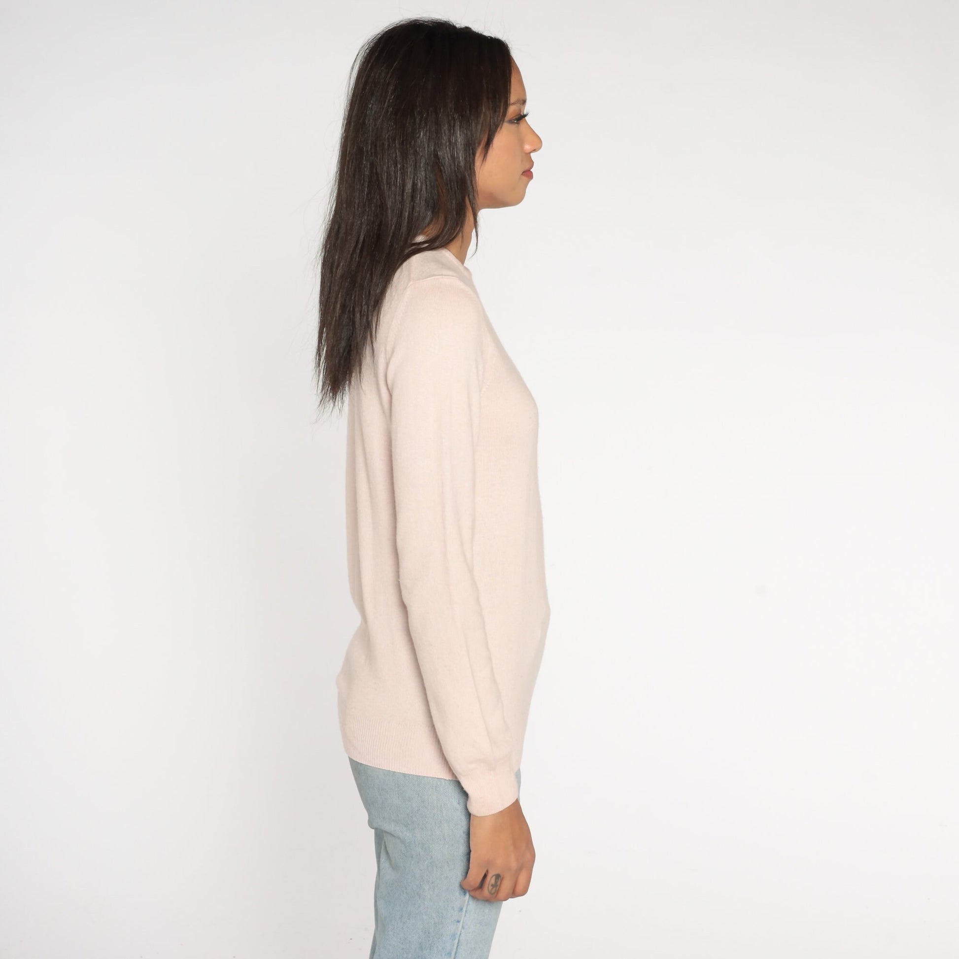 Y2K Cashmere Silk Wool Blend Crewneck Sweater Blush Pink Small