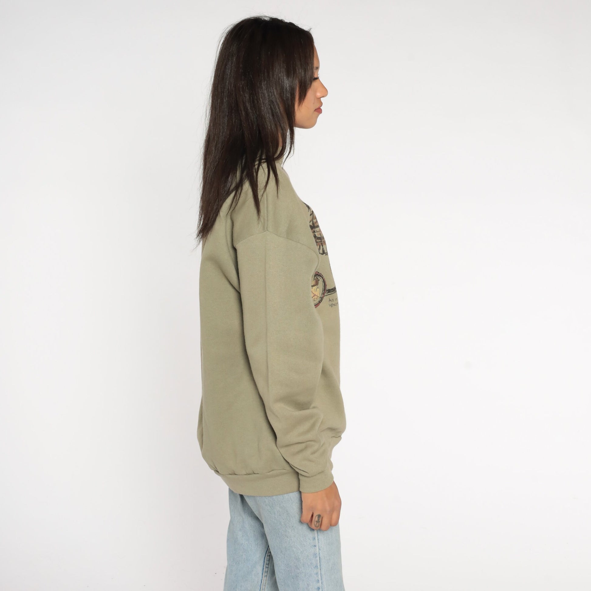 90s Hiking Boot Graphic Sweatshirt Taupe Drop Shoulder Crewneck Large L