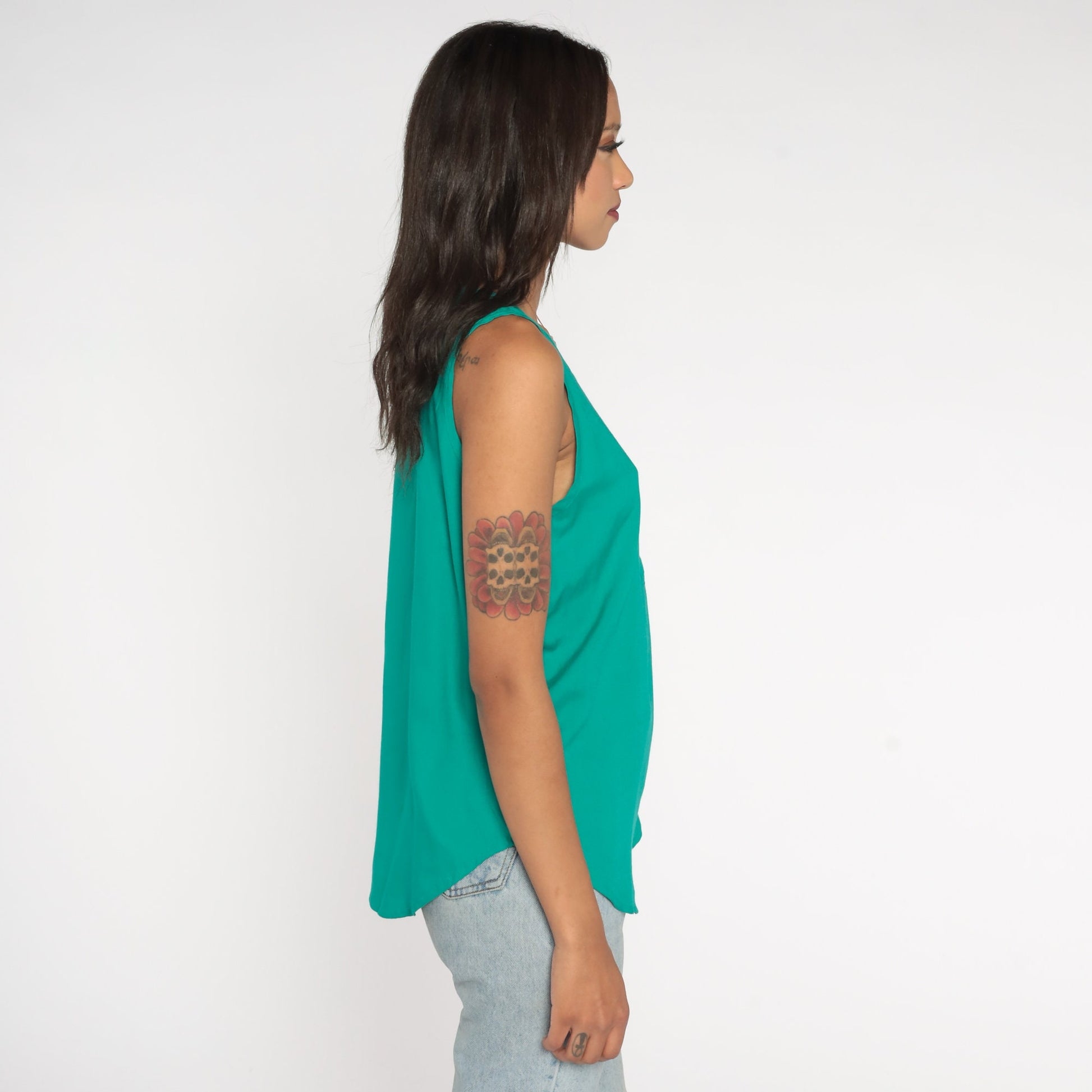 90s Green Henley Tank Top Vintage Button-Up Sleeveless Medium M