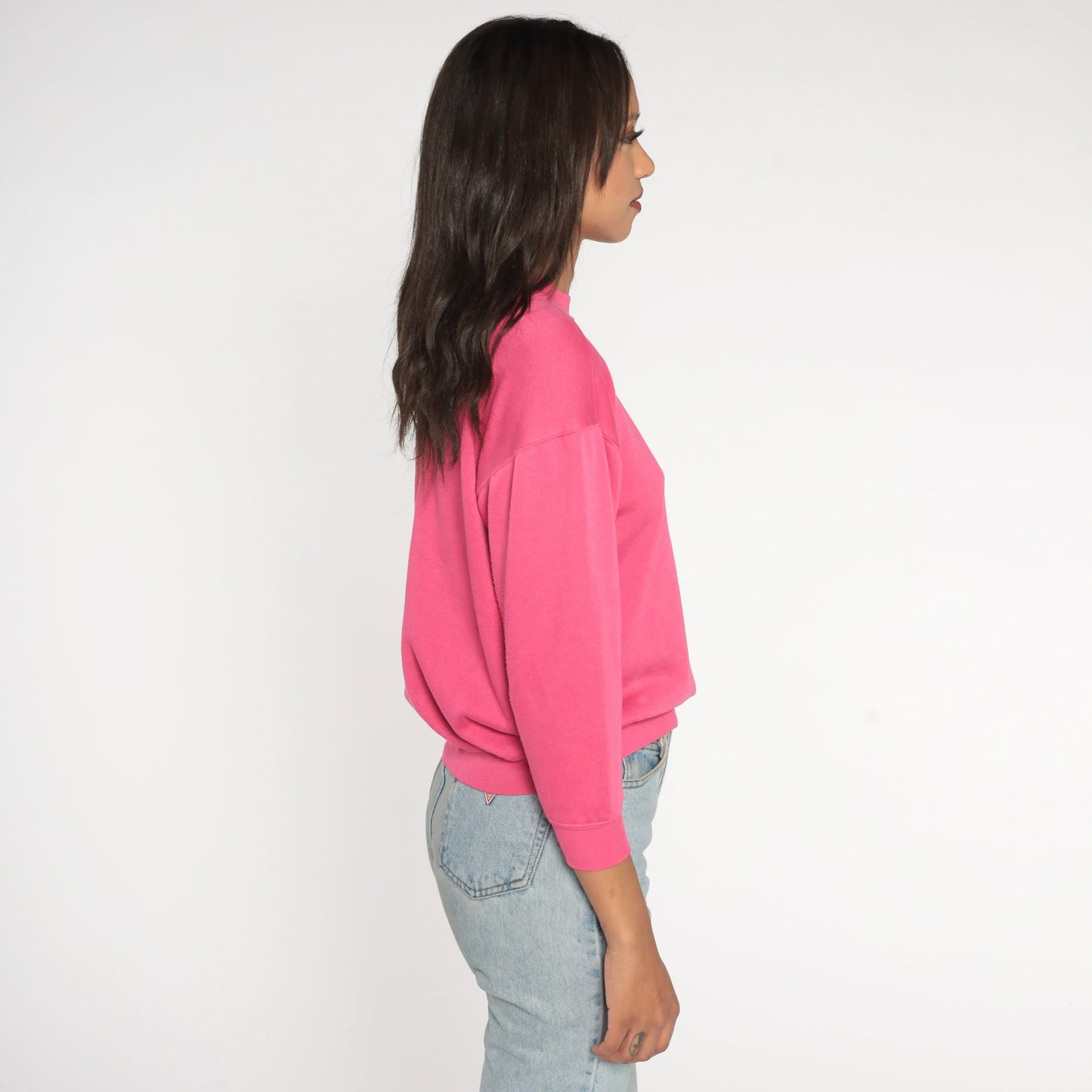 90s Floral Embroidered Sweatshirt Hot Pink Crewneck Pullover Extra Small